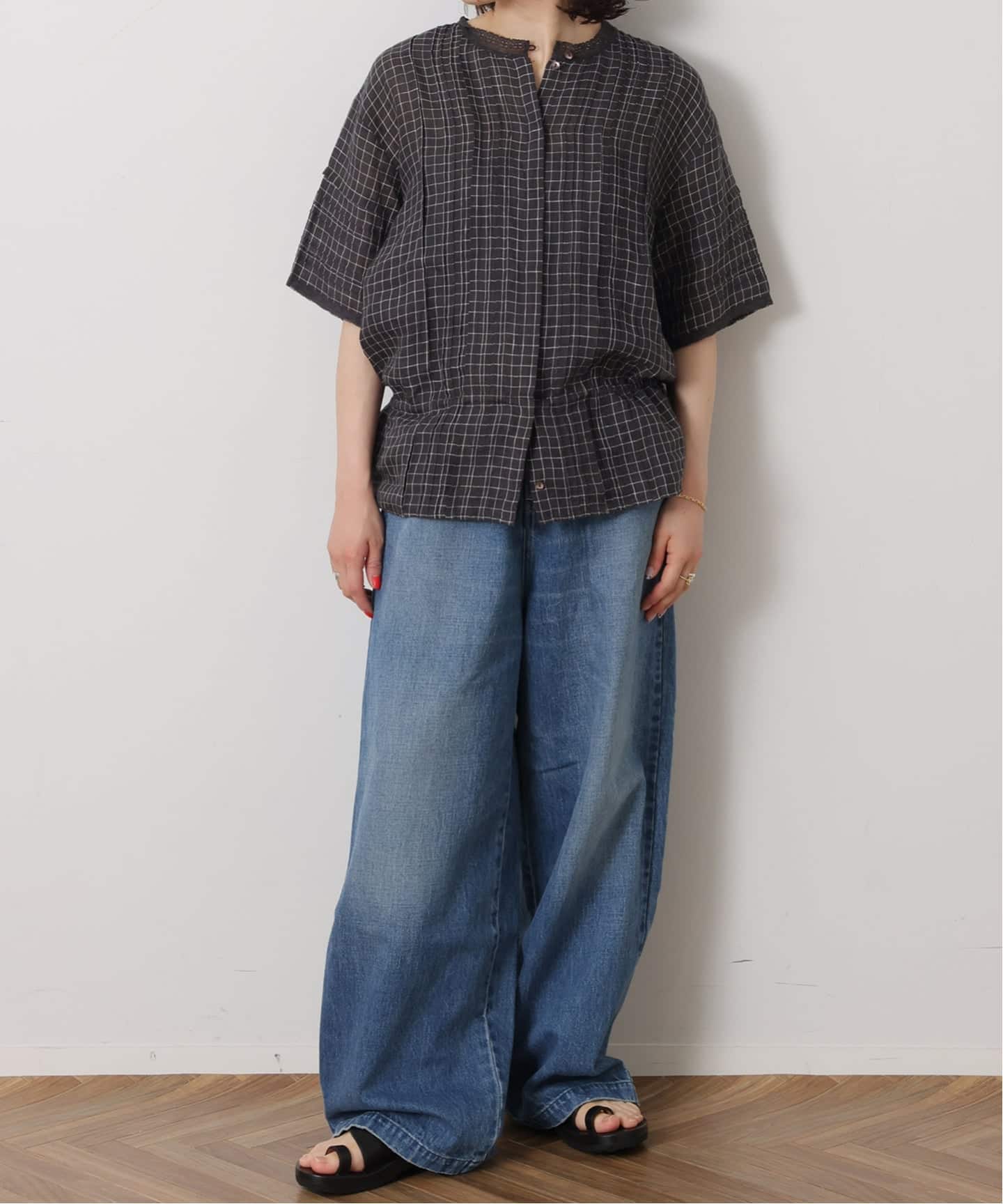maison de soil】 LINEN CHECK LACE PINTUCK 2WAY SHI（シャツ