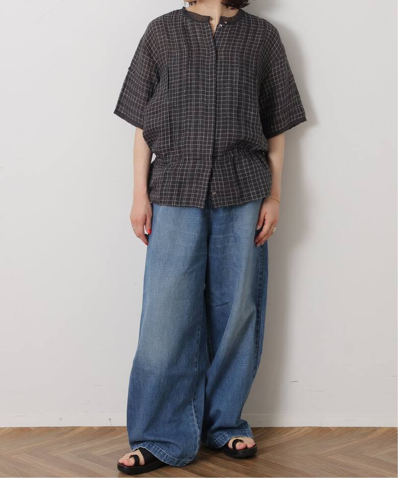 maison de soil】 LINEN CHECK LACE PINTUCK 2WAY SHI（シャツ 