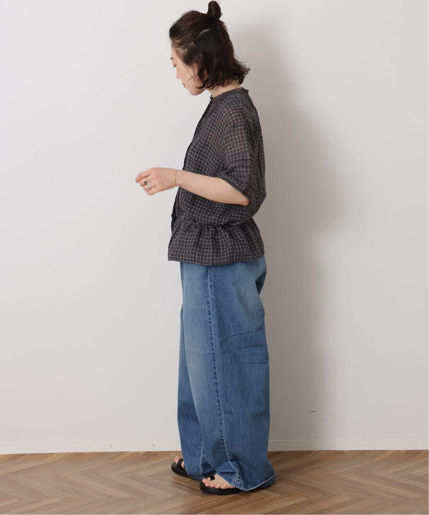 maison de soil】 LINEN CHECK LACE PINTUCK 2WAY SHI（シャツ