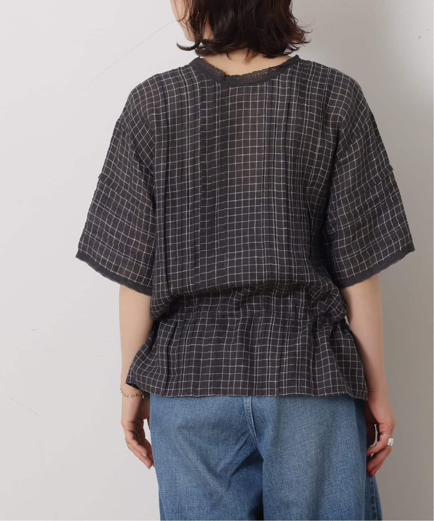 maison de soil】 LINEN CHECK LACE PINTUCK 2WAY SHI（シャツ