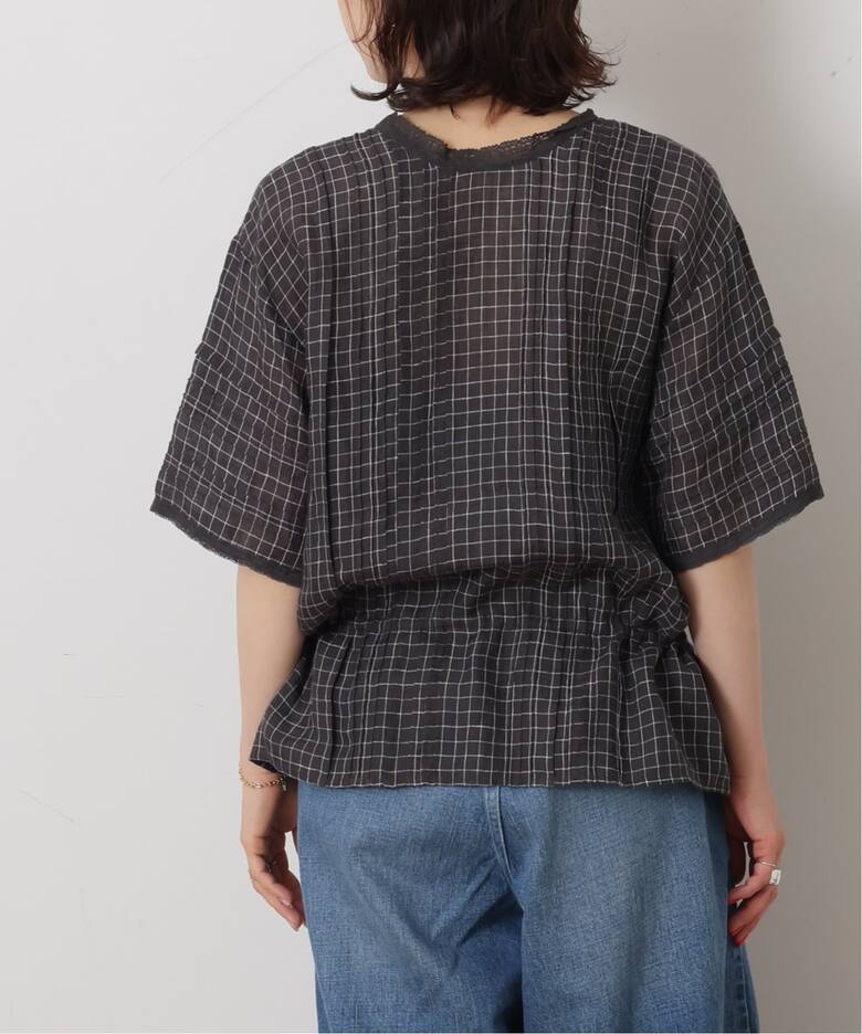 maison de soil】 LINEN CHECK LACE PINTUCK 2WAY SHI（シャツ 