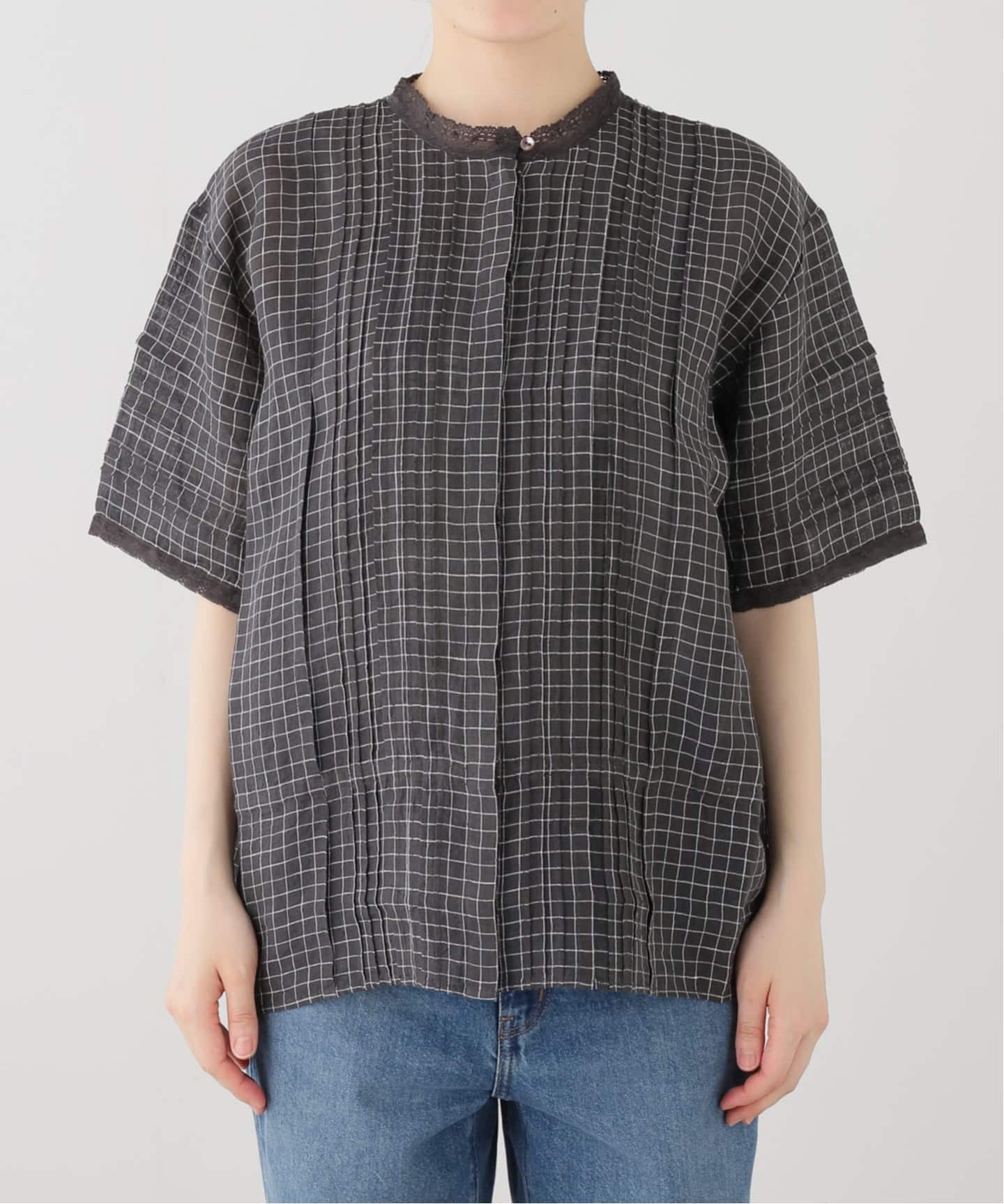 maison de soil】 LINEN CHECK LACE PINTUCK 2WAY SHI（シャツ