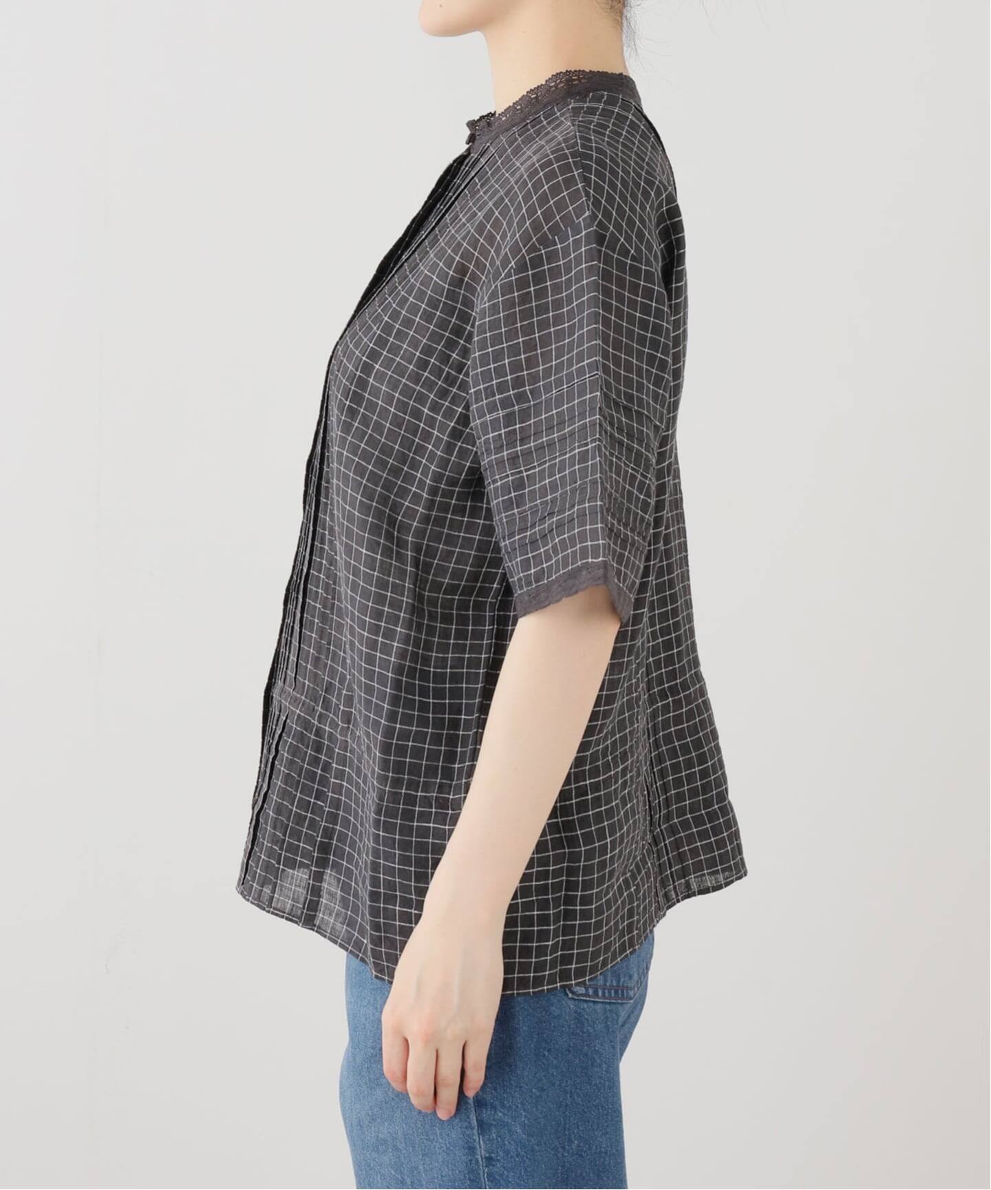 maison de soil】 LINEN CHECK LACE PINTUCK 2WAY SHI（シャツ