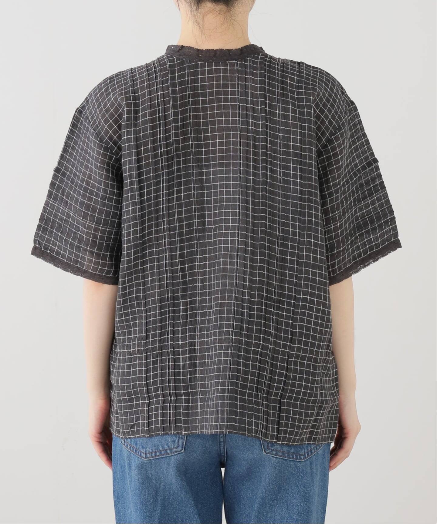 maison de soil】 LINEN CHECK LACE PINTUCK 2WAY SHI（シャツ