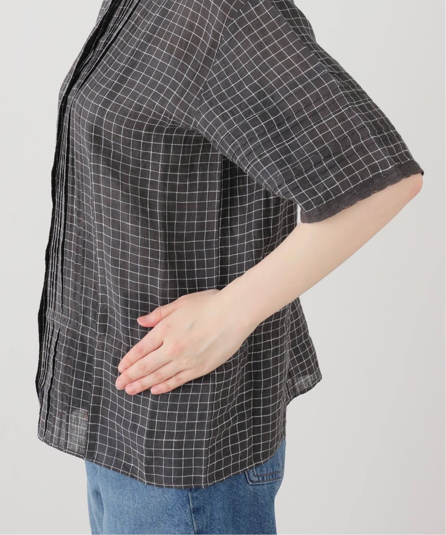 maison de soil】 LINEN CHECK LACE PINTUCK 2WAY SHI（シャツ