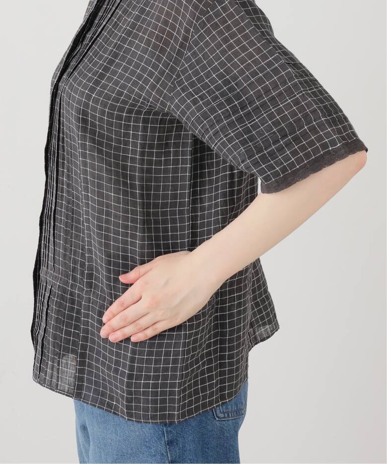maison de soil】 LINEN CHECK LACE PINTUCK 2WAY SHI（シャツ 