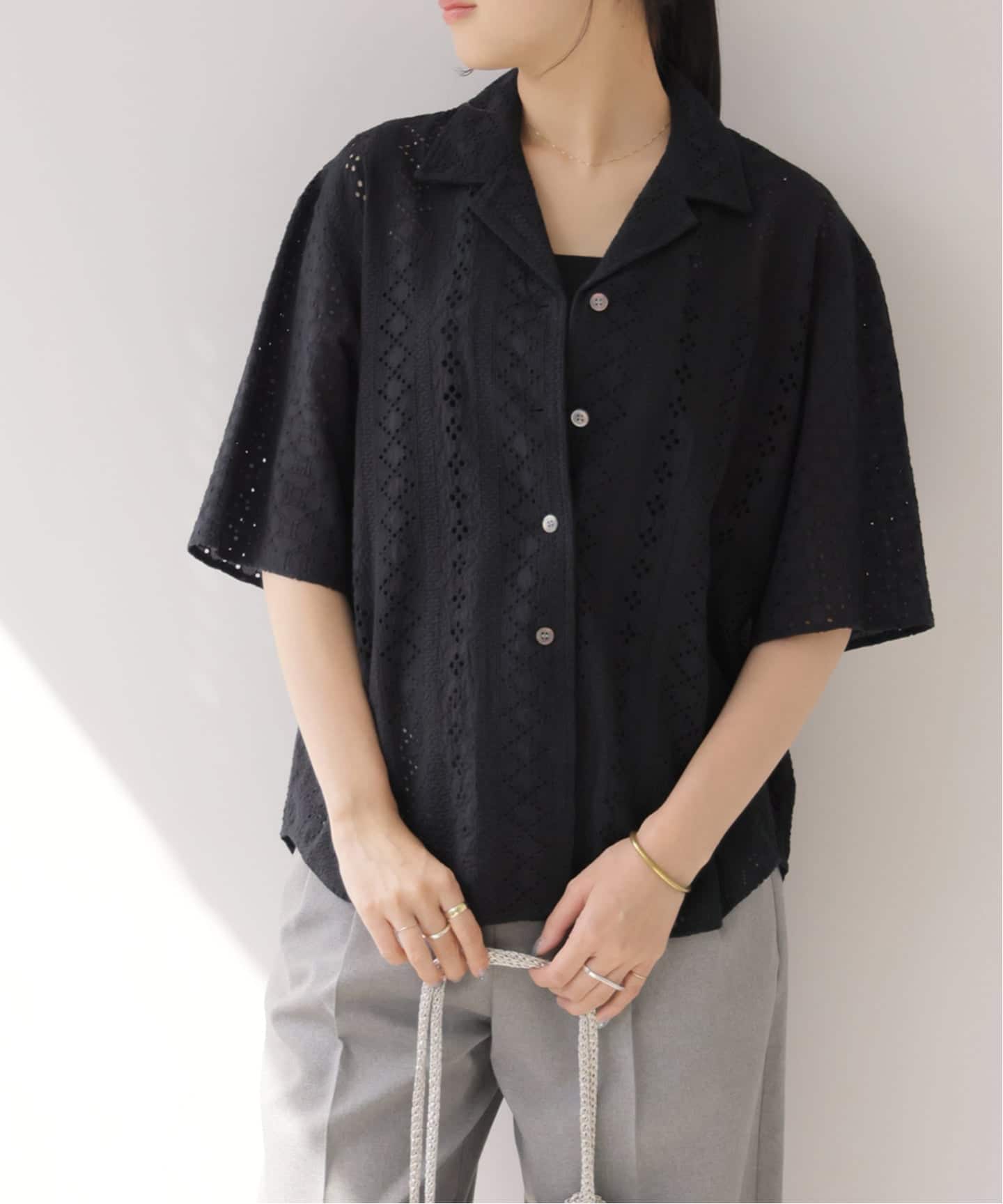一部WEB限定追加》コットンカットワーク刺繍開襟シャツ（シャツ