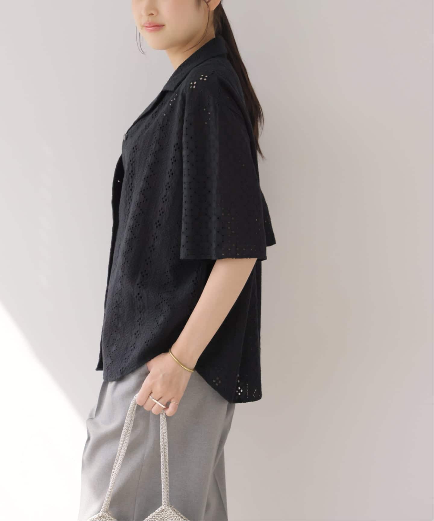 一部WEB限定追加》コットンカットワーク刺繍開襟シャツ（シャツ