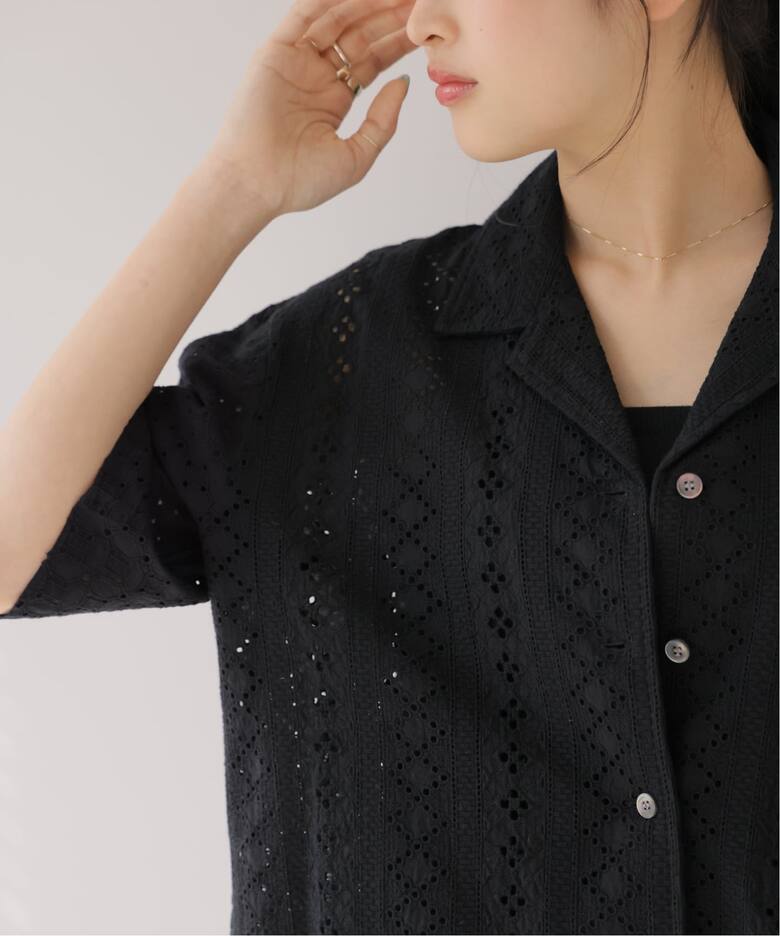 一部WEB限定追加》コットンカットワーク刺繍開襟シャツ（シャツ 