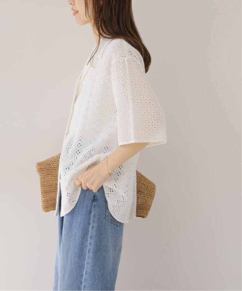 一部WEB限定追加》コットンカットワーク刺繍開襟シャツ（シャツ 