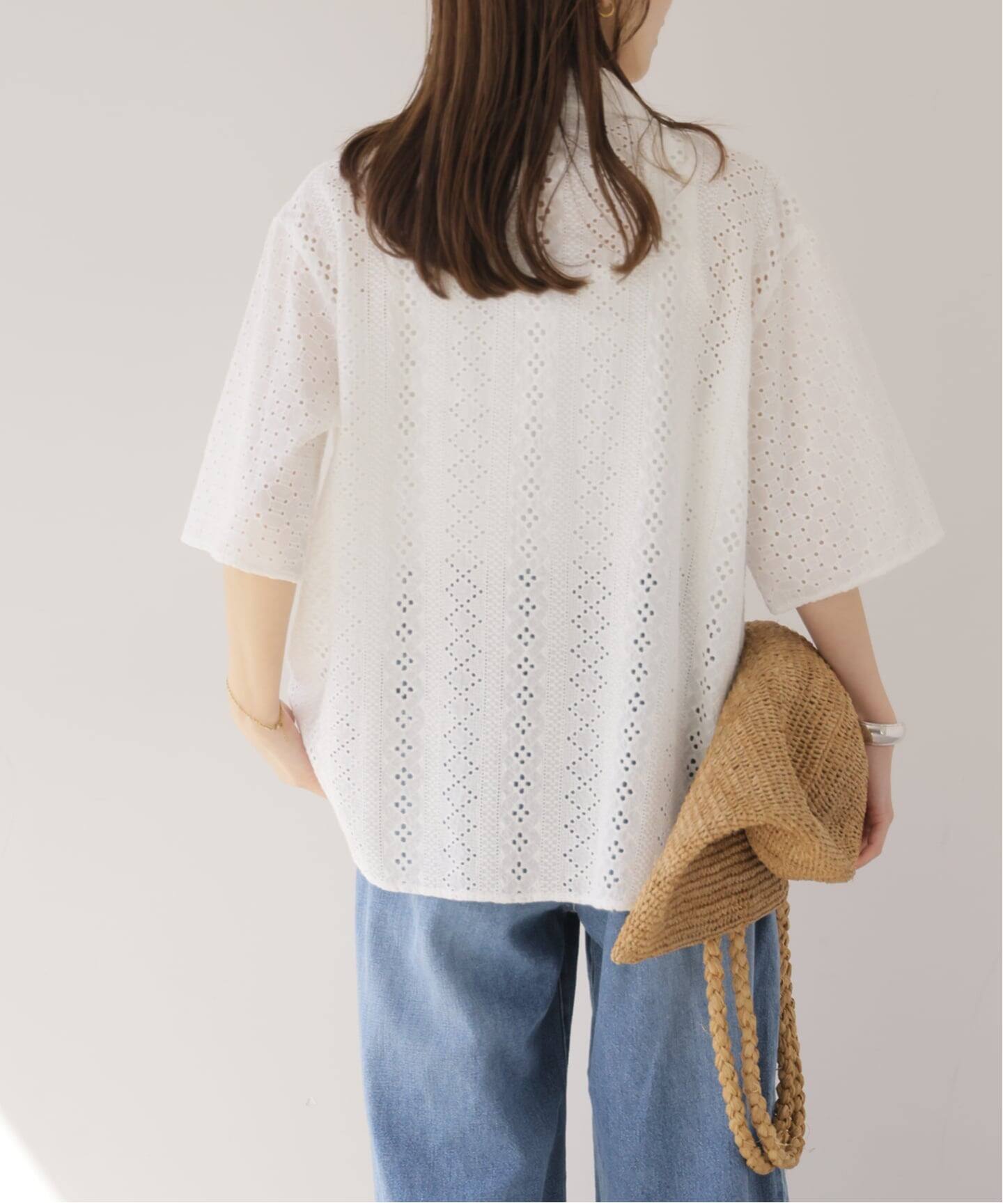 一部WEB限定追加》コットンカットワーク刺繍開襟シャツ（シャツ