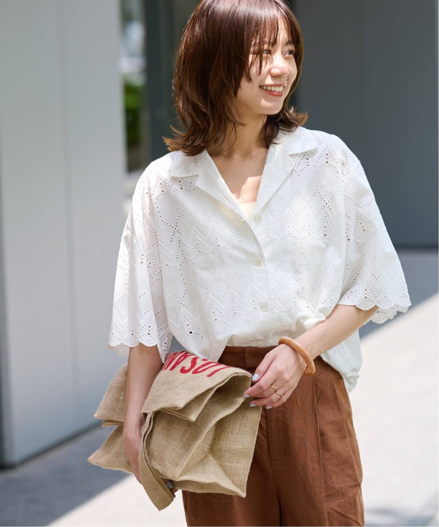 一部WEB限定追加》コットンカットワーク刺繍開襟シャツ（シャツ 