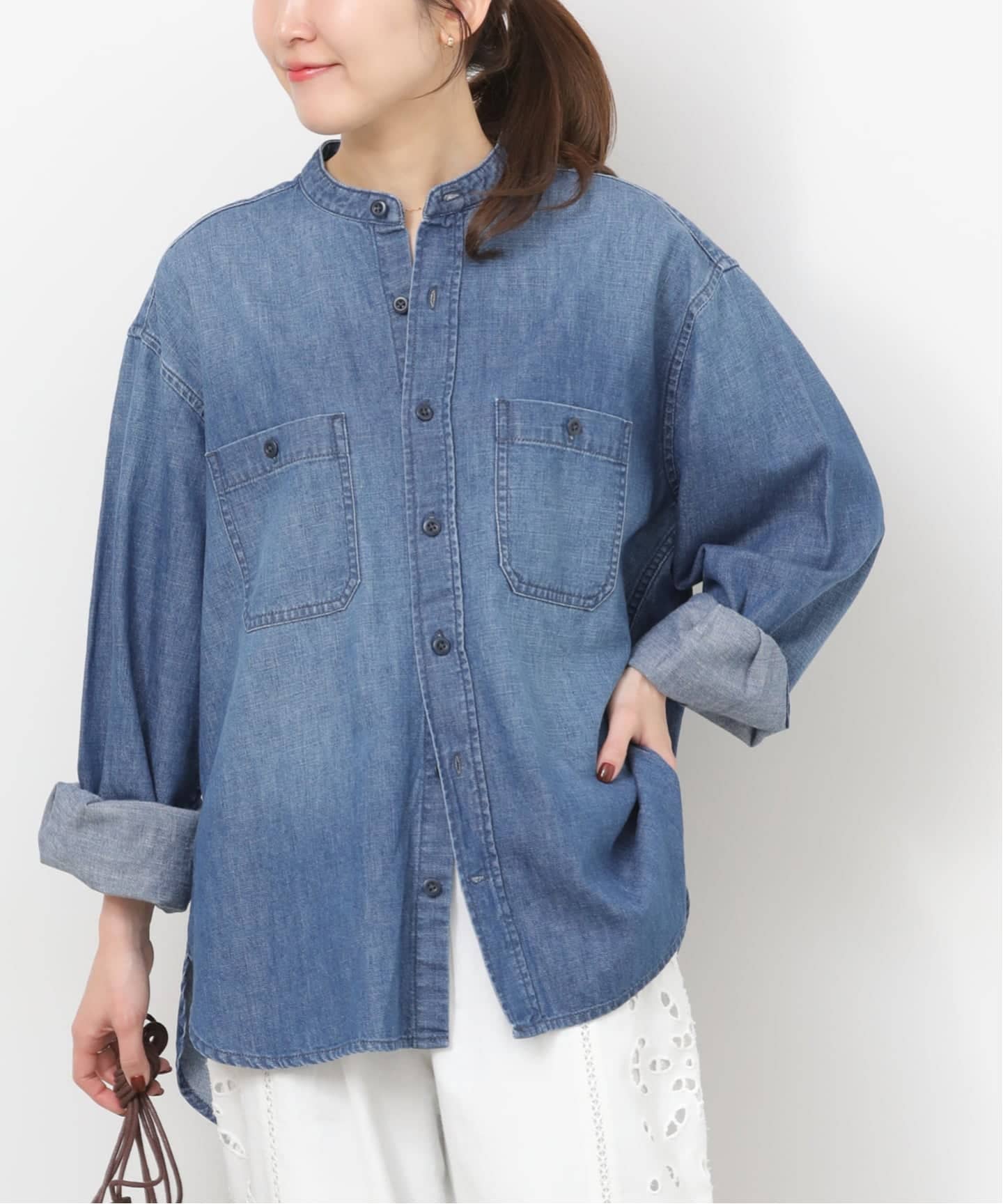 予約》デニムバンドカラーシャツ（シャツ／ブラウス）｜JOURNAL