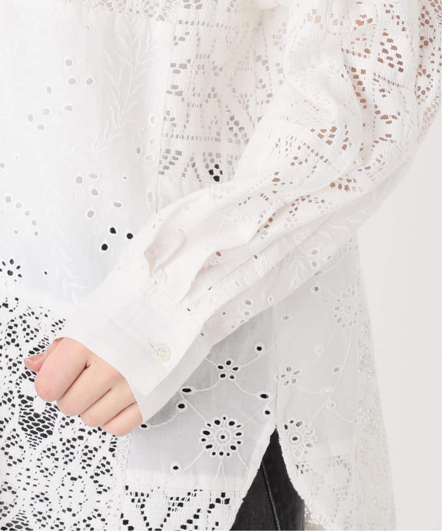 美品　JOURNAL STANDARD relume パッチワークレースシャツ WEB限定追加予約3》パッチワークレースシャツ（シャツ／ブラウス