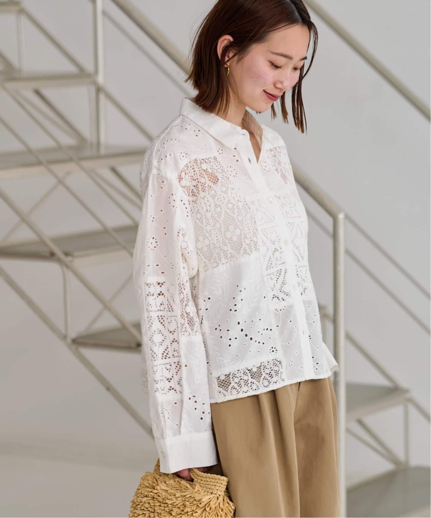 2025 ジャーナルスタンダードレリューム　パッチワークレースシャツ 追加予約》パッチワークレースショートシャツ（シャツ／ブラウス