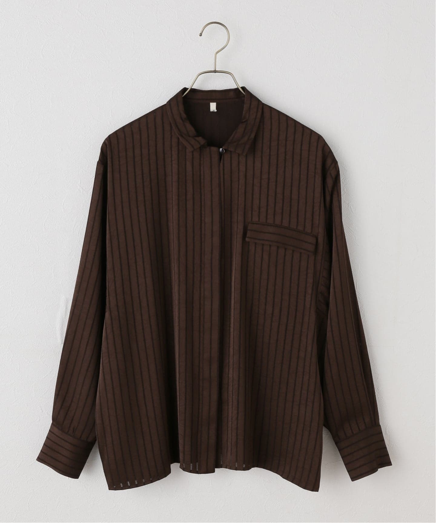 新作Salsation V Tシャツ　S ダークブラウン 楽天市場】サテンシャツ ドレスシャツ スキッパー 襟高 ストライプ