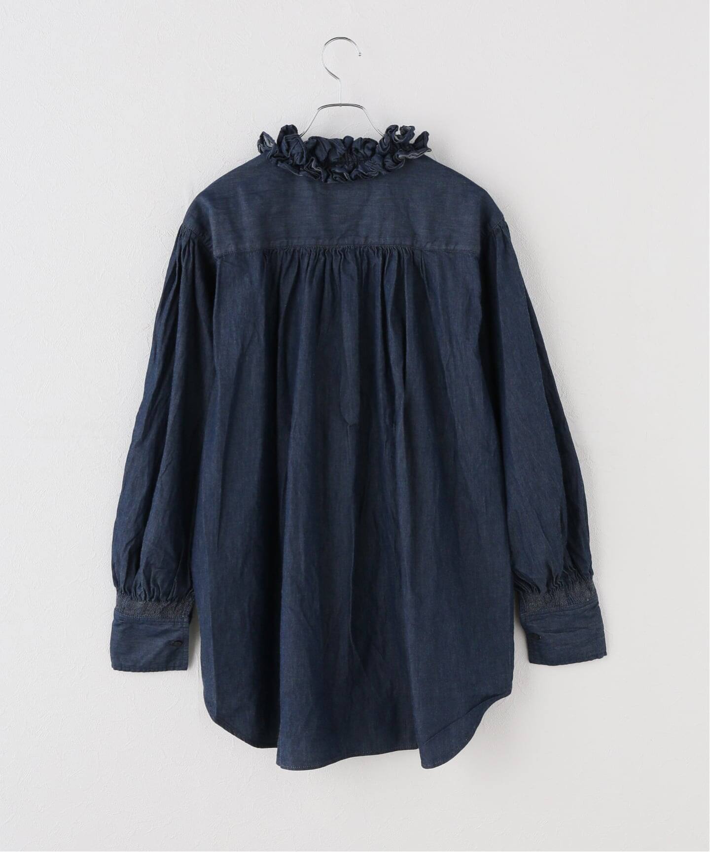 crinkle crinkle crinkle】 indigo frill collar shirts（シャツ 