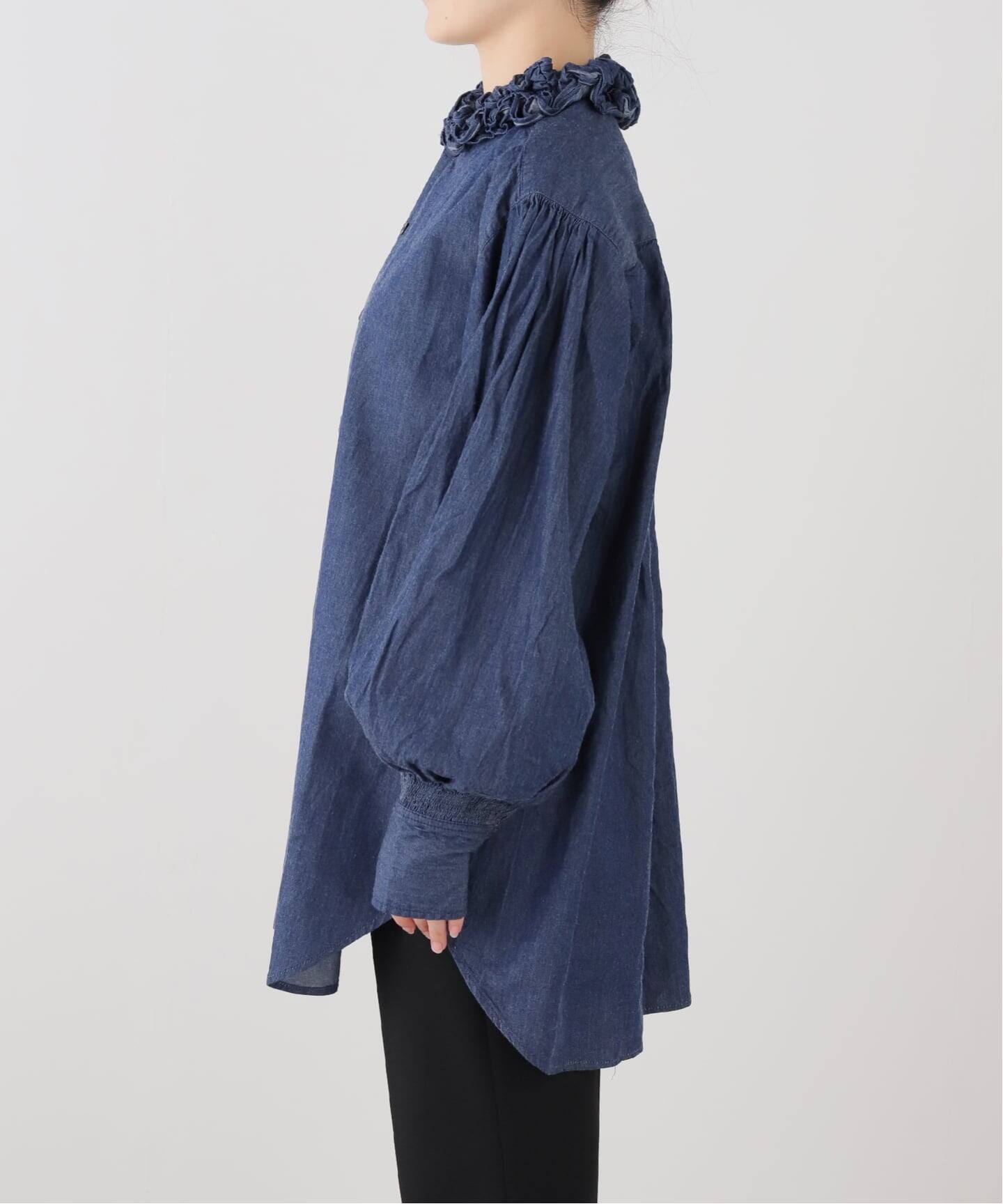 crinkle crinkle crinkle】 indigo frill collar shirts（シャツ 