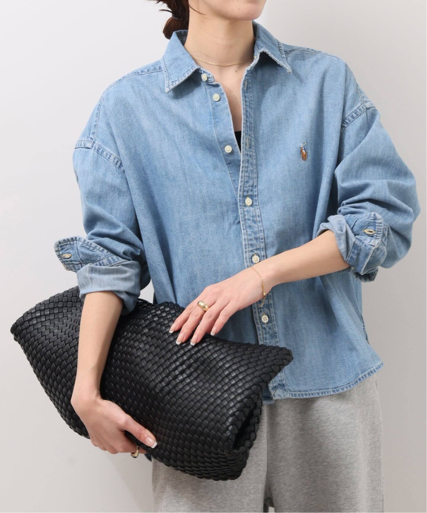 予約》【POLO RALPH LAUREN 】ワイド クロップドフィット デニムシャツ