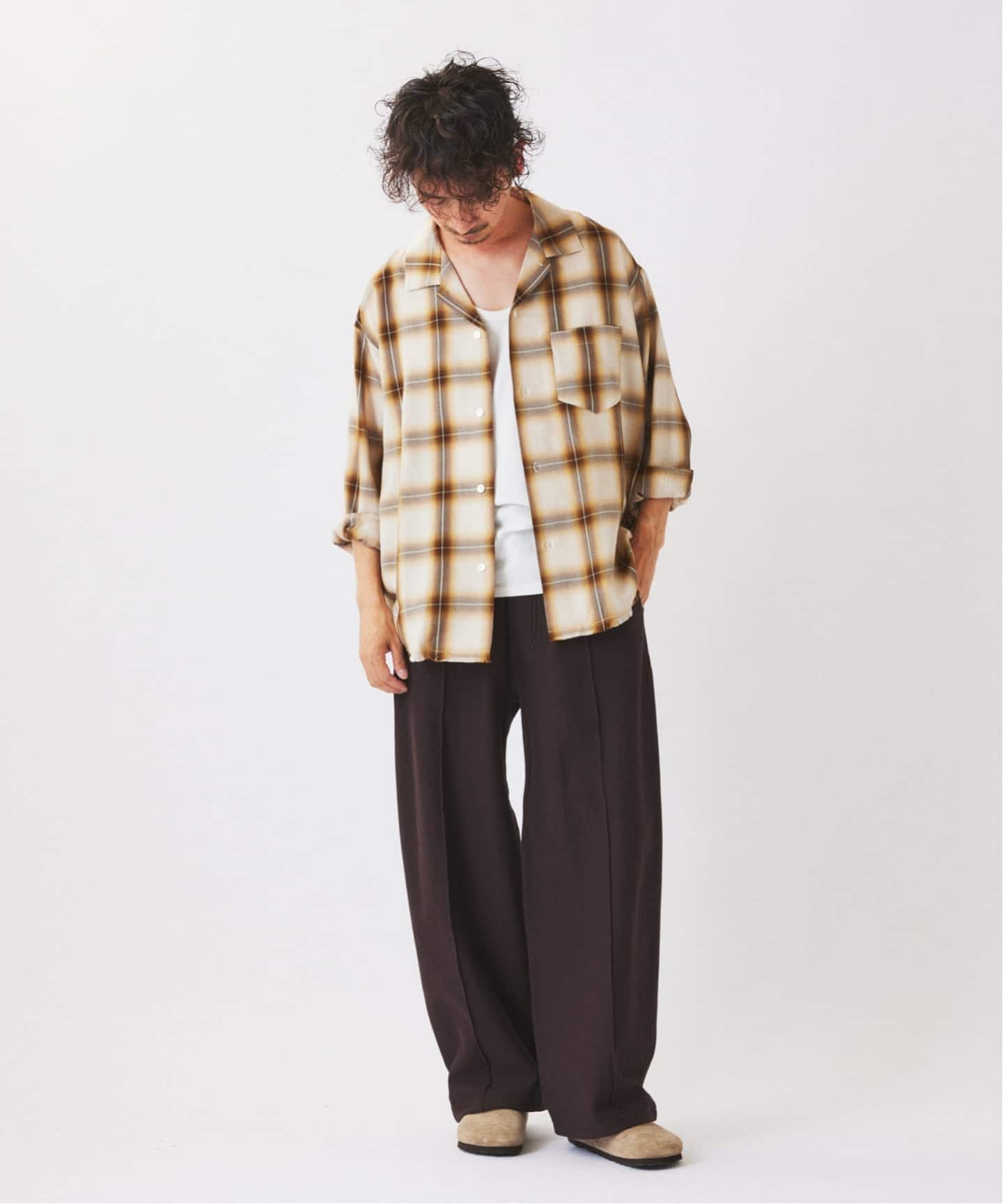 予約》レーヨン アンカット フリンジ オンブレ チェックシャツ（シャツ