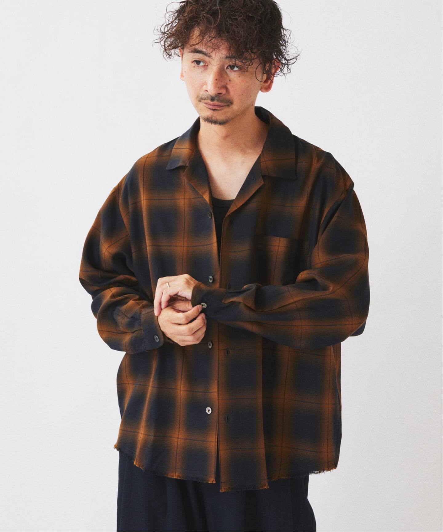 予約》レーヨン アンカット フリンジ オンブレ チェックシャツ（シャツ