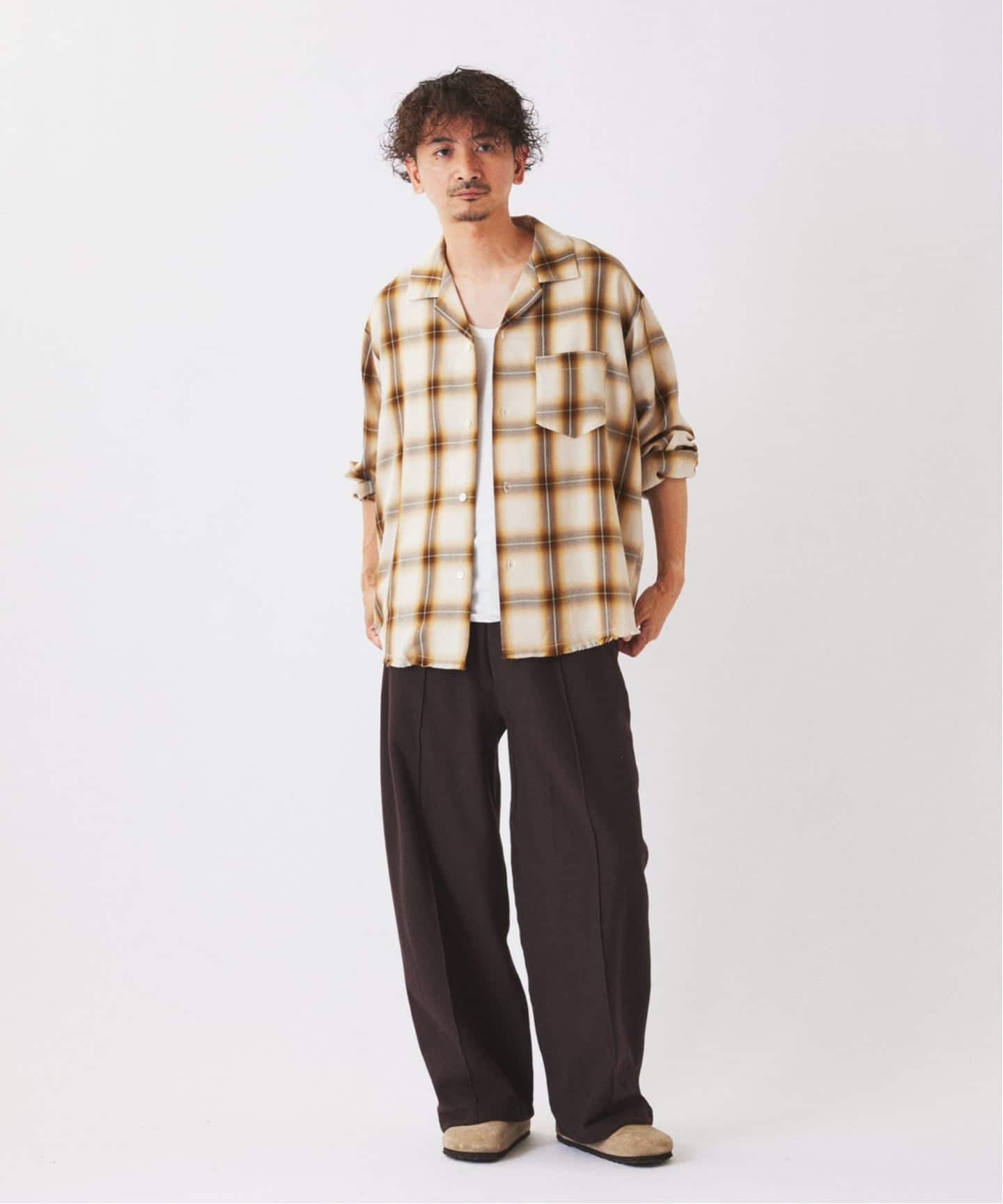 予約》レーヨン アンカット フリンジ オンブレ チェックシャツ（シャツ
