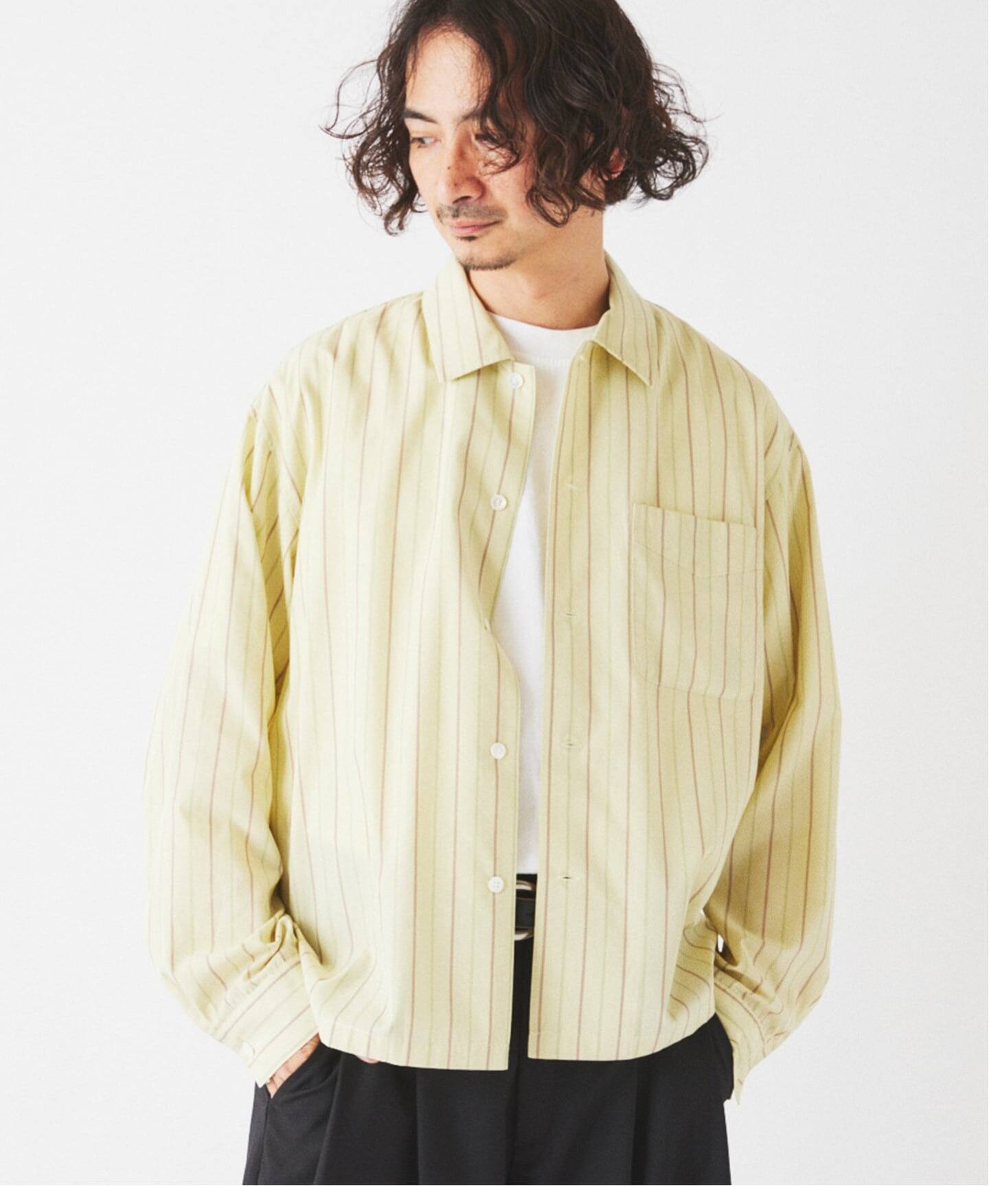 ジェームスファブリック レーヨンブレンド ストライプ シャツ　M JAMES FABRIC / ジェームスファブリック レーヨンブレンド ストライプ