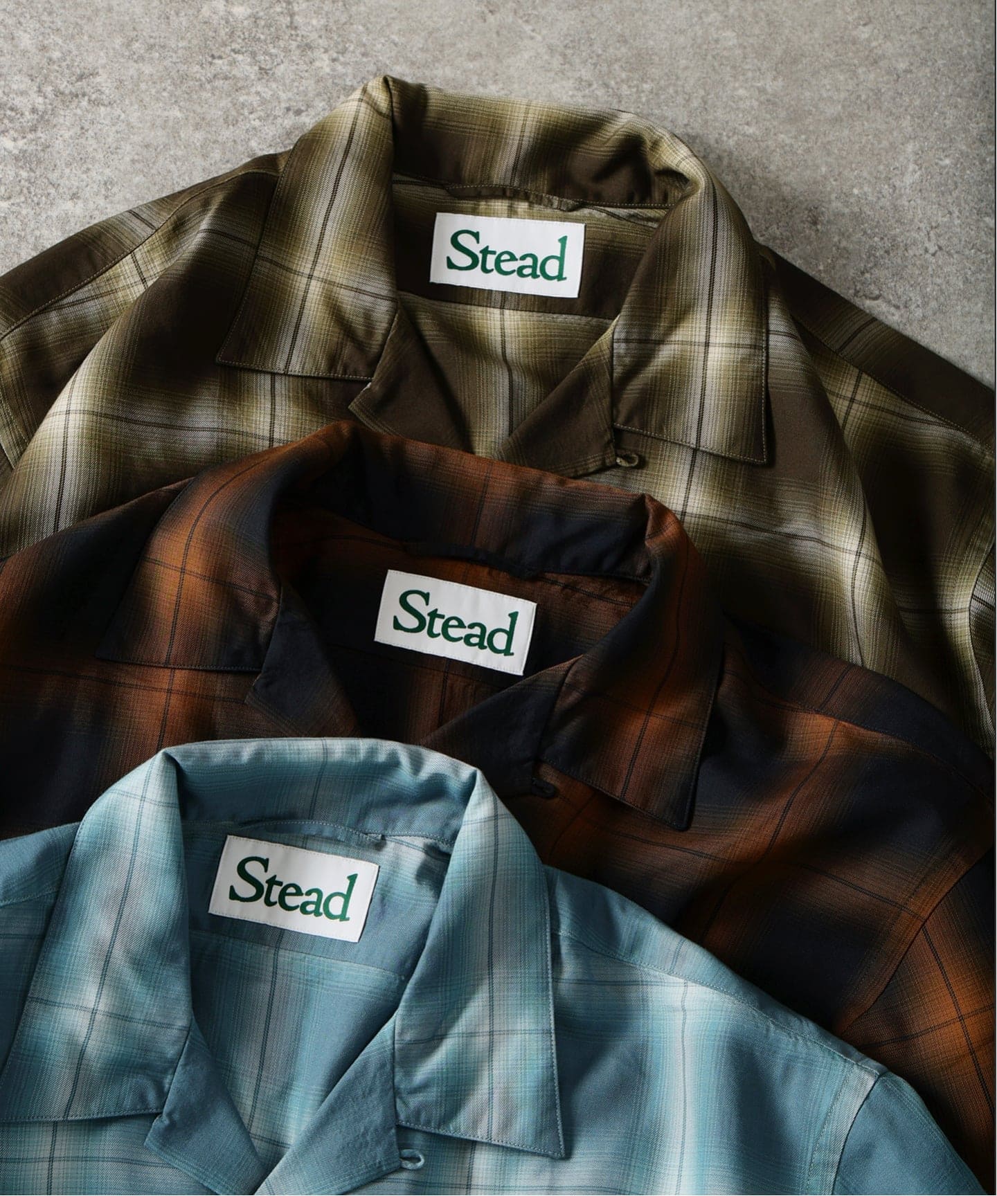 Stead / テンセル オンブレ チェック オープンカラー シャツ（シャツ