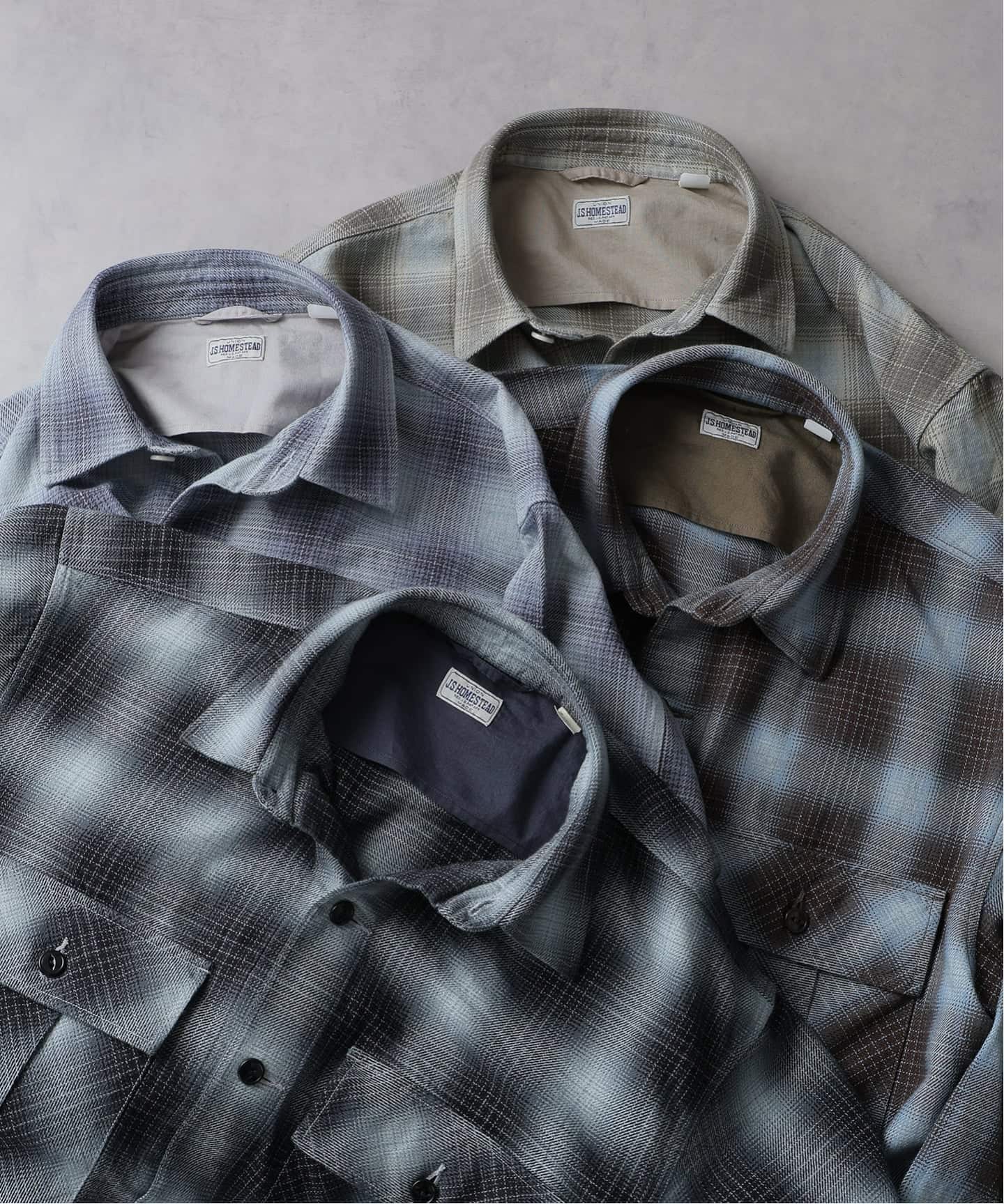 J.S.Homestead / インディゴ チェック ミリタリー シャツ（シャツ