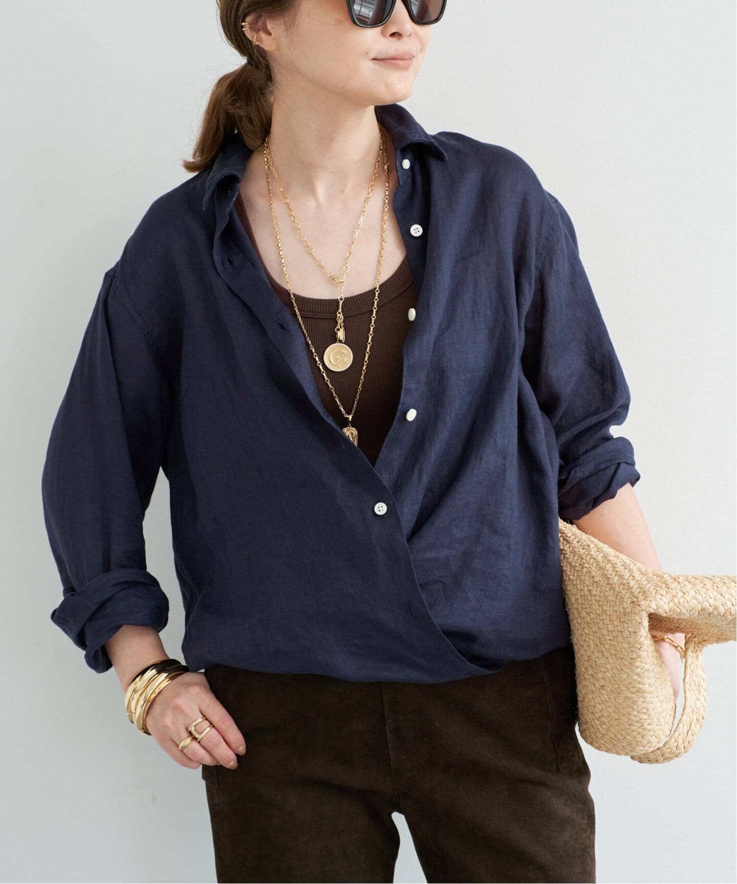 Deuxieme Classe LINEN WASH CACHEシャツ ネイビー LINEN WASH CACHE シャツ（シャツ／ブラウス）｜Deuxieme Classe