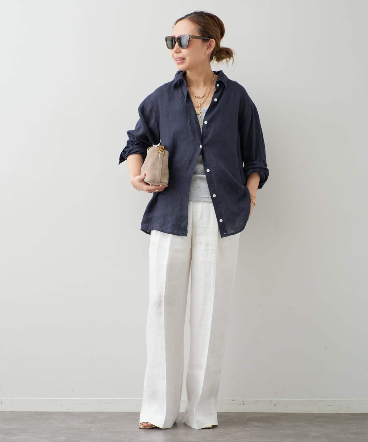 美品✨ドゥーズィエムクラス  リネン ウォッシュシャツ 紺 おうち洗いok LINEN WASH CACHE シャツ（シャツ／ブラウス）｜MUSE de Deuxieme
