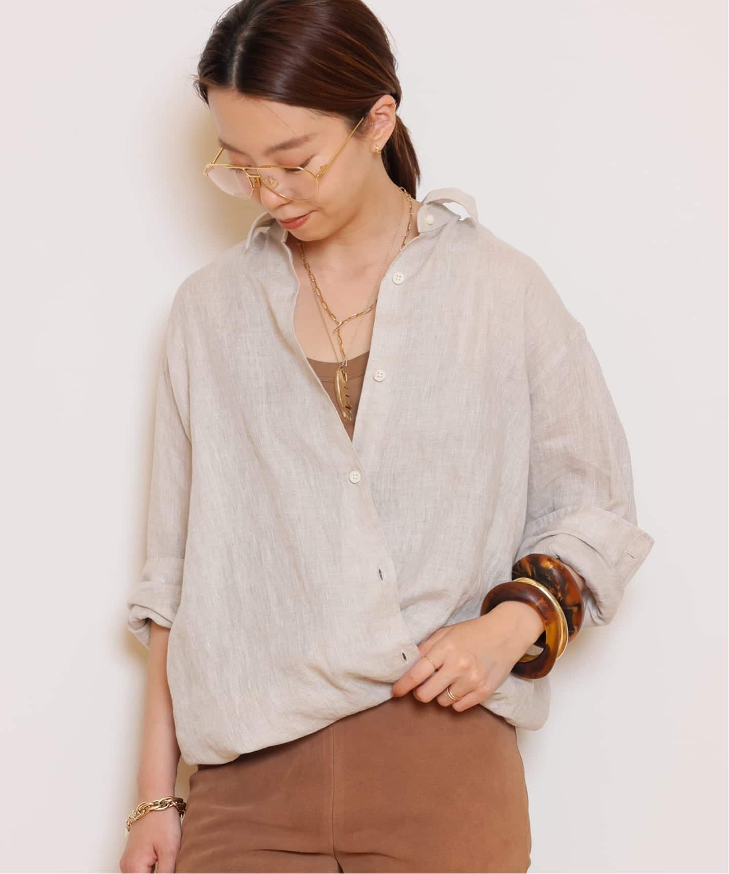 LINEN WASH CACHE シャツ(シャツ/ブラウス)|MUSE de Deuxieme LINEN WASH CACHE シャツ(シャツ/ブラウス)|MUSE de Deuxieme