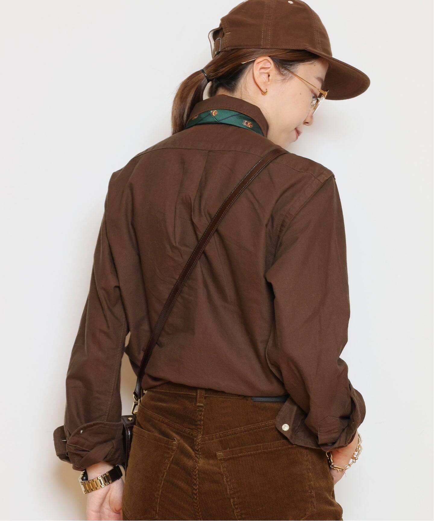 美品✨ラルフローレンスポーツ ラムレザー シャツワンピース ステッチ ブラウン コットンリネン ベルテッド シャツドレス（シャツワンピース）｜POLO