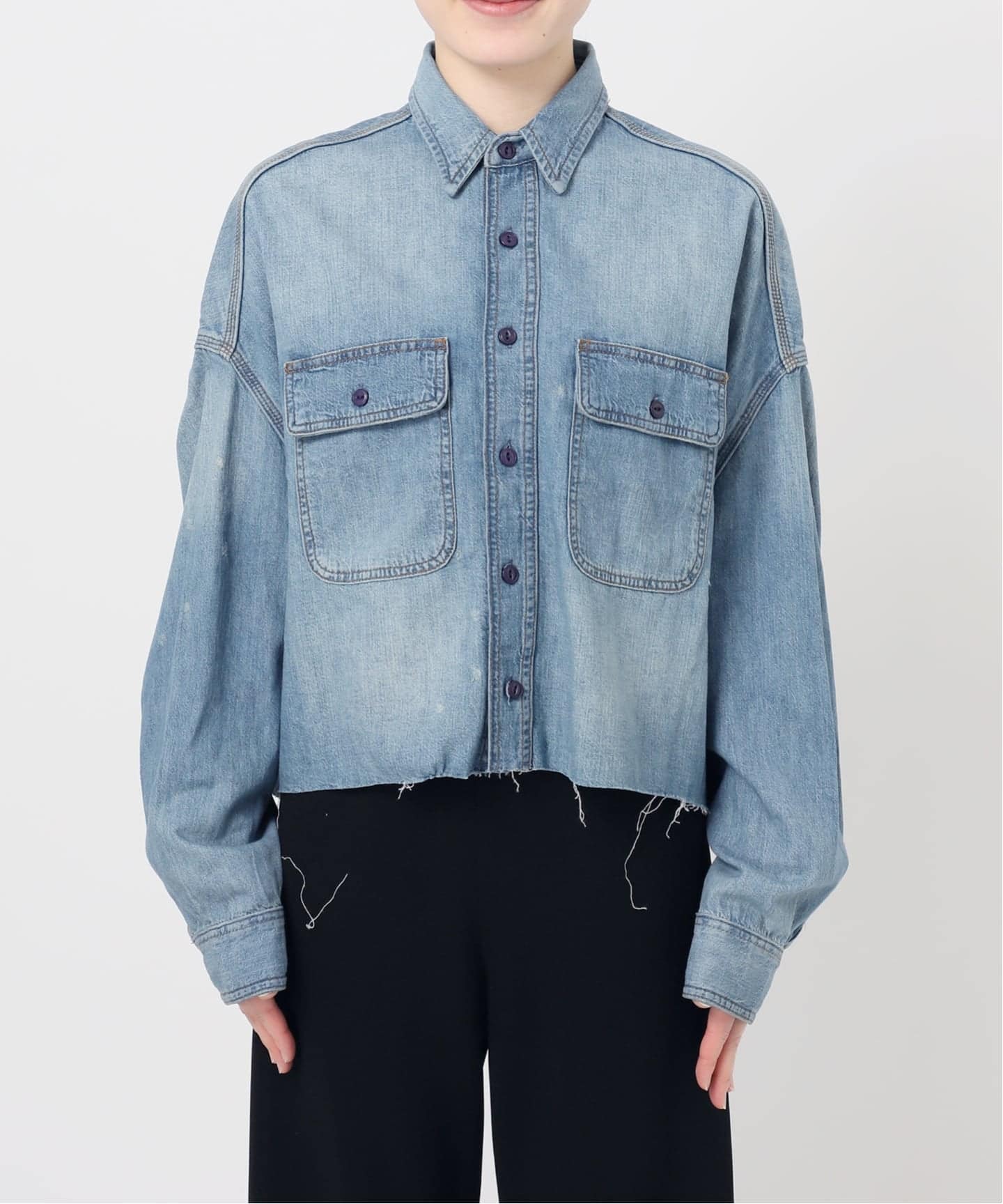 R13/アールサーティーン】CROPPED DENIM シャツ（シャツ／ブラウス