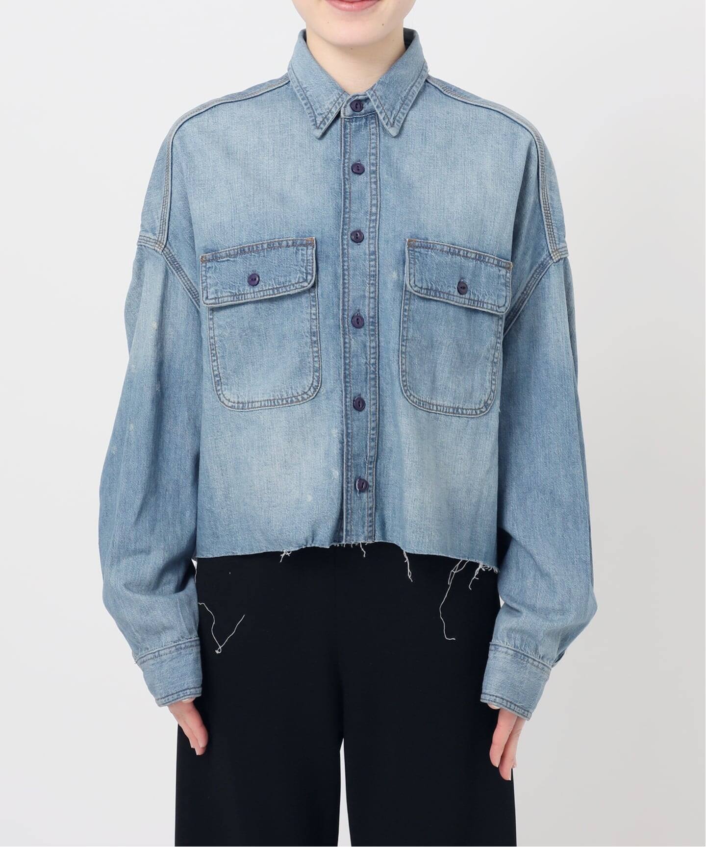 R13/アールサーティーン】CROPPED DENIM シャツ（シャツ／ブラウス 