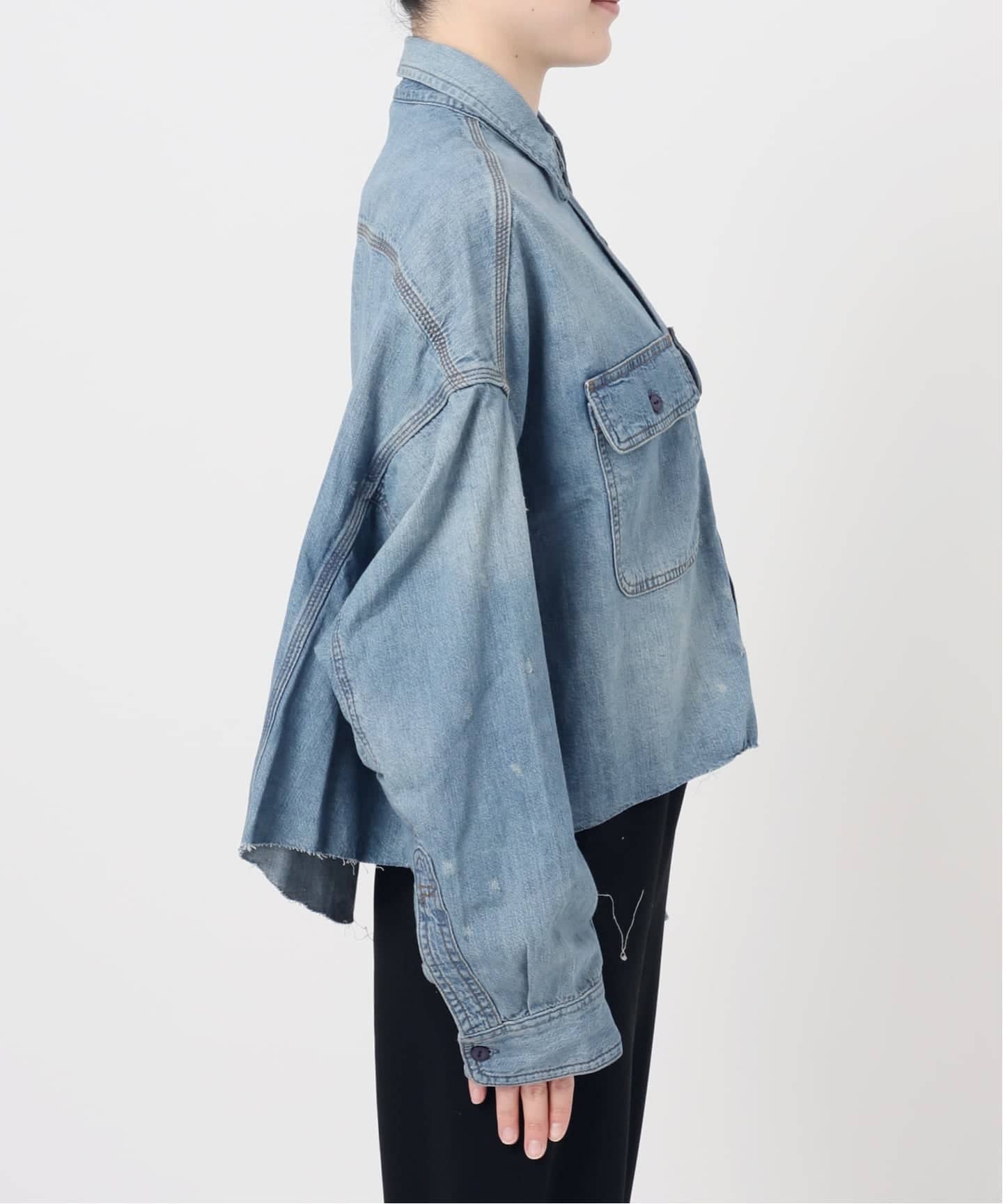 R13/アールサーティーン】CROPPED DENIM シャツ（シャツ／ブラウス