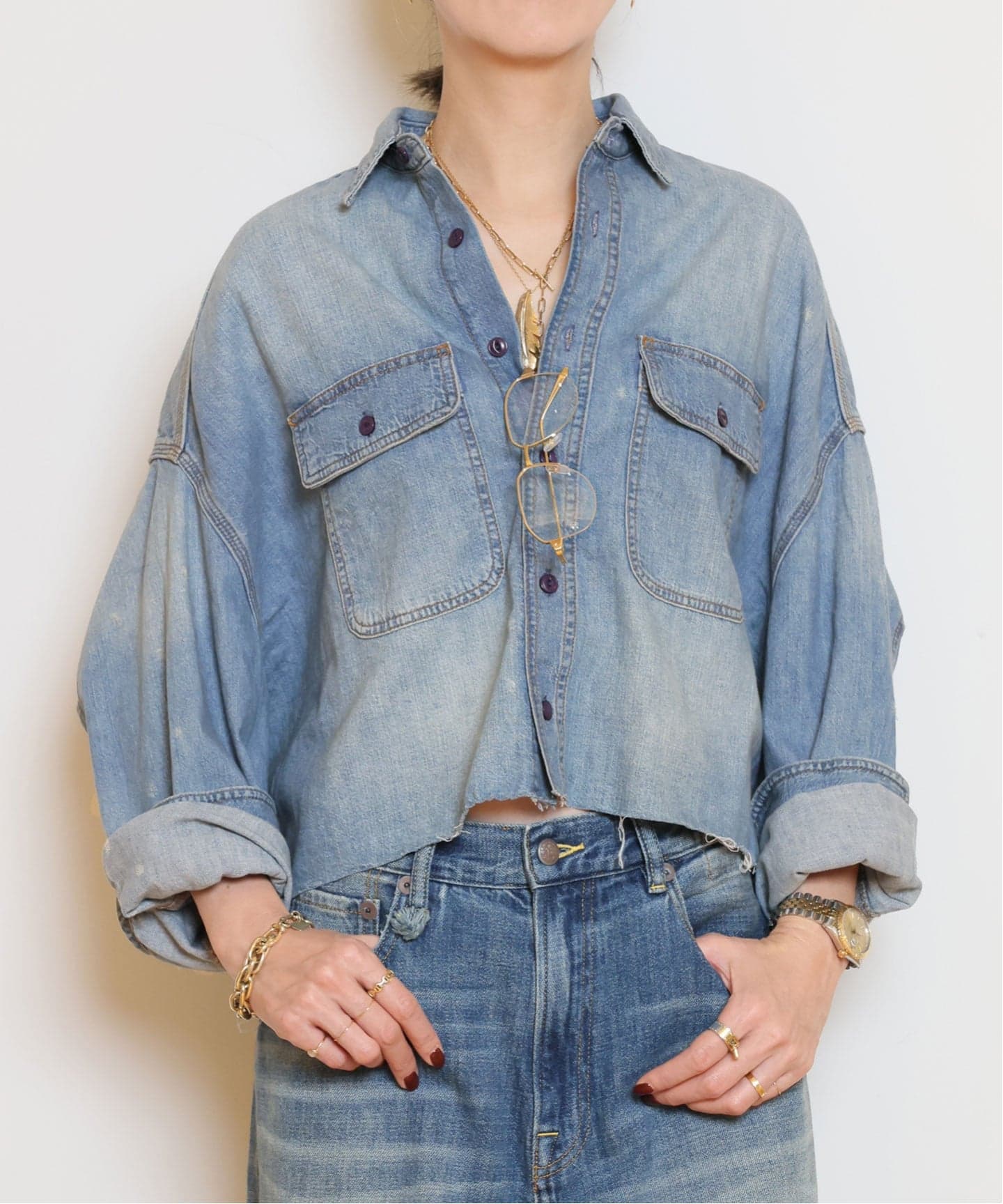 R13/アールサーティーン】CROPPED DENIM シャツ（シャツ／ブラウス