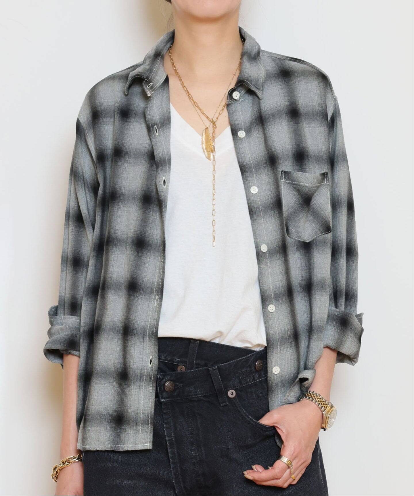 REMI RELIEF/レミレリーフ】 REMI RELIEF RAYON チェックシャツ 