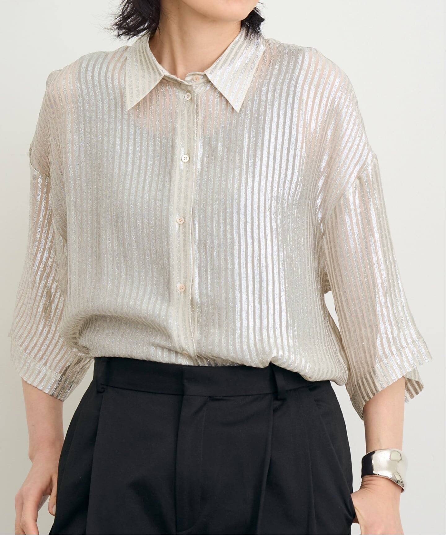 INDRESS/インドレス】 STRIPED LUREX SHIRTS（シャツ／ブラウス）｜L 
