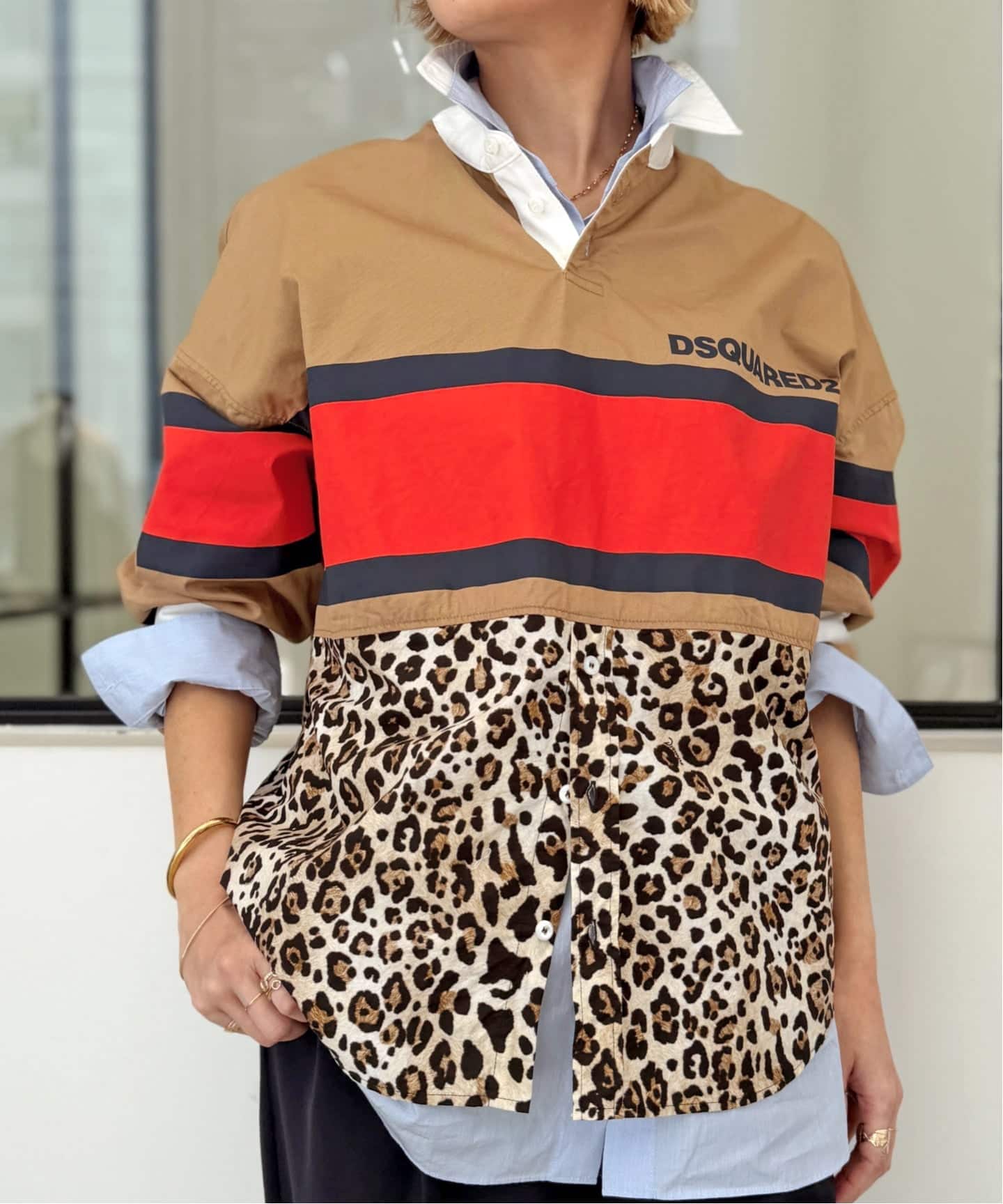 DSQUARED2 ディースクエアード　金ボタン半袖ブラウス DSQUARED2/ディースクエアード】 Leoperd Rugby Shirt（シャツ