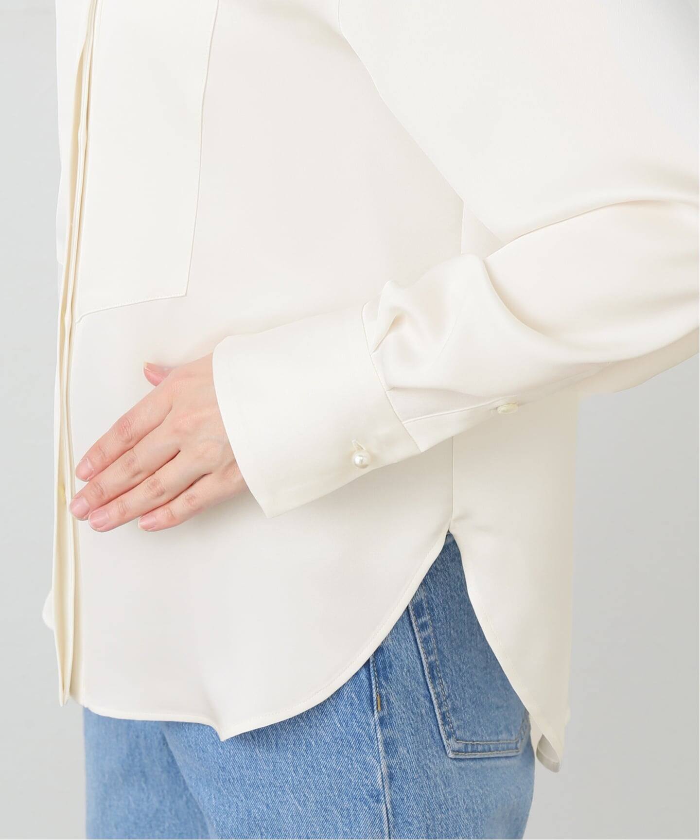 Col Pierrot/コル ピエロ】 PEARL BUTTUN SATIN BLOUSE（シャツ