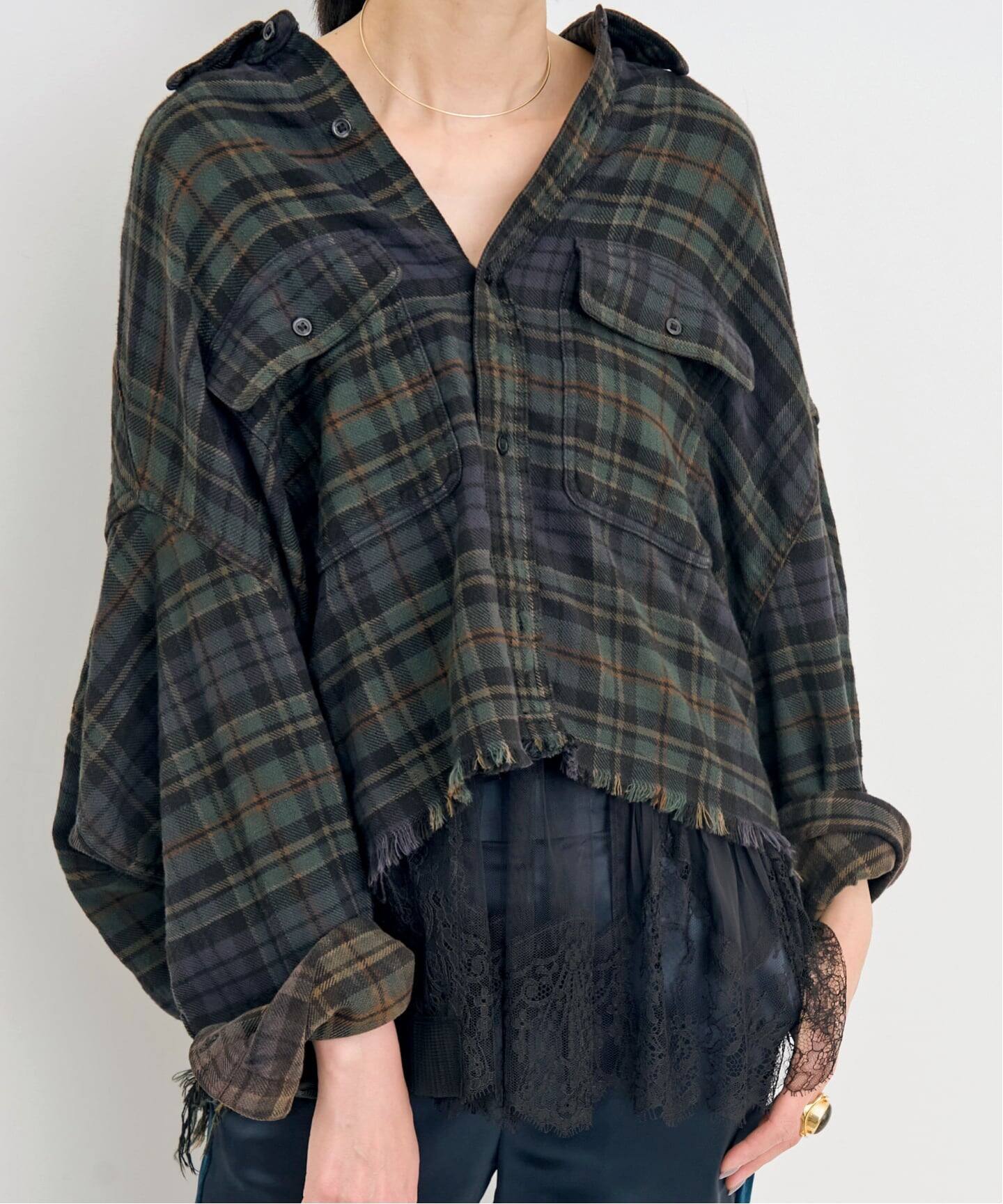R13/アールサーティーン】 CROPPED WORK SHIRT（シャツ／ブラウス）｜L