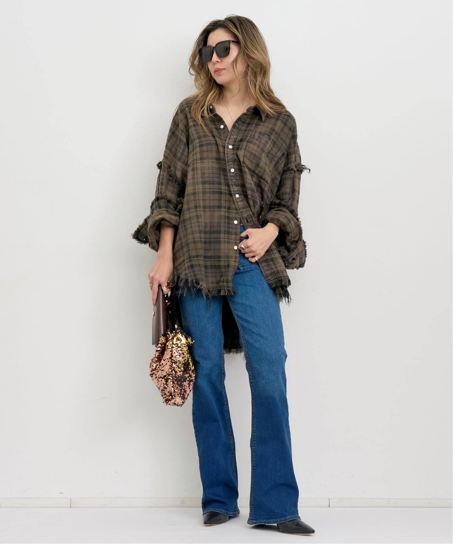 R13 アールサーティーン オーバーサイズクルーネック R13/アールサーティーン】 SHREDDED SEAM DROP NECK SHIRT（シャツ