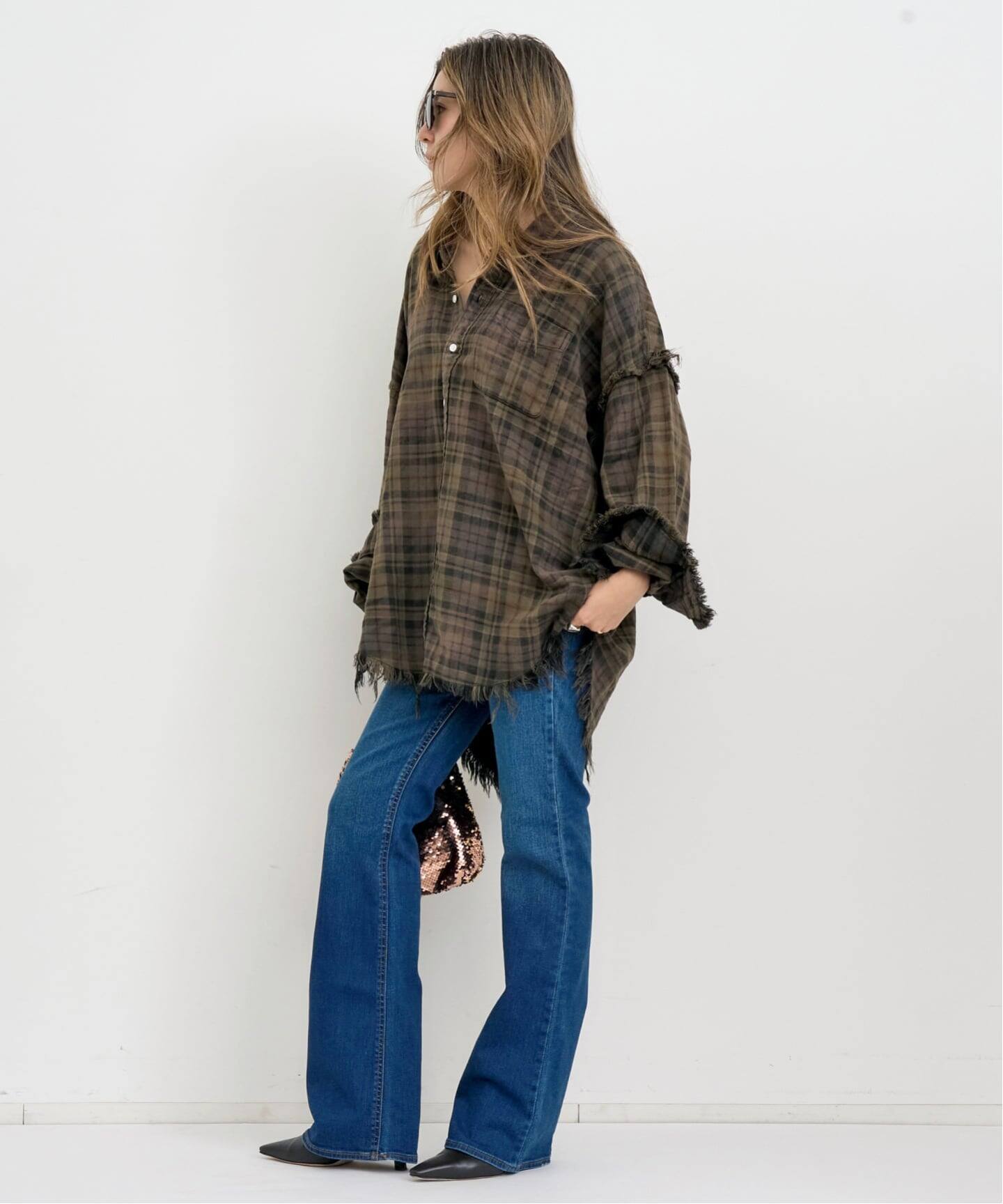 R13/アールサーティーン】 SHREDDED SEAM DROP NECK SHIRT（シャツ