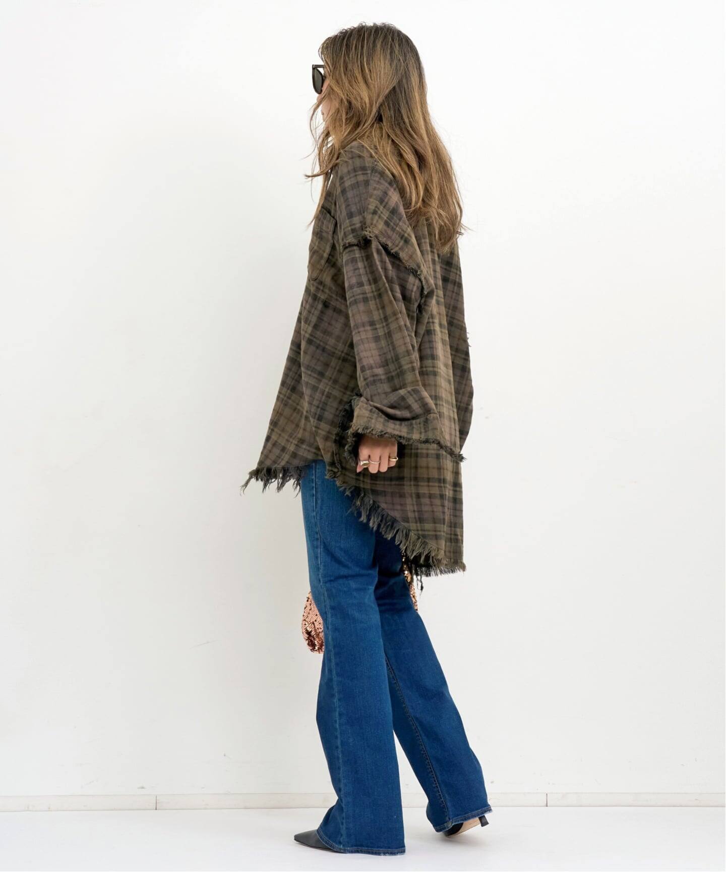 R13/アールサーティーン】 SHREDDED SEAM DROP NECK SHIRT（シャツ