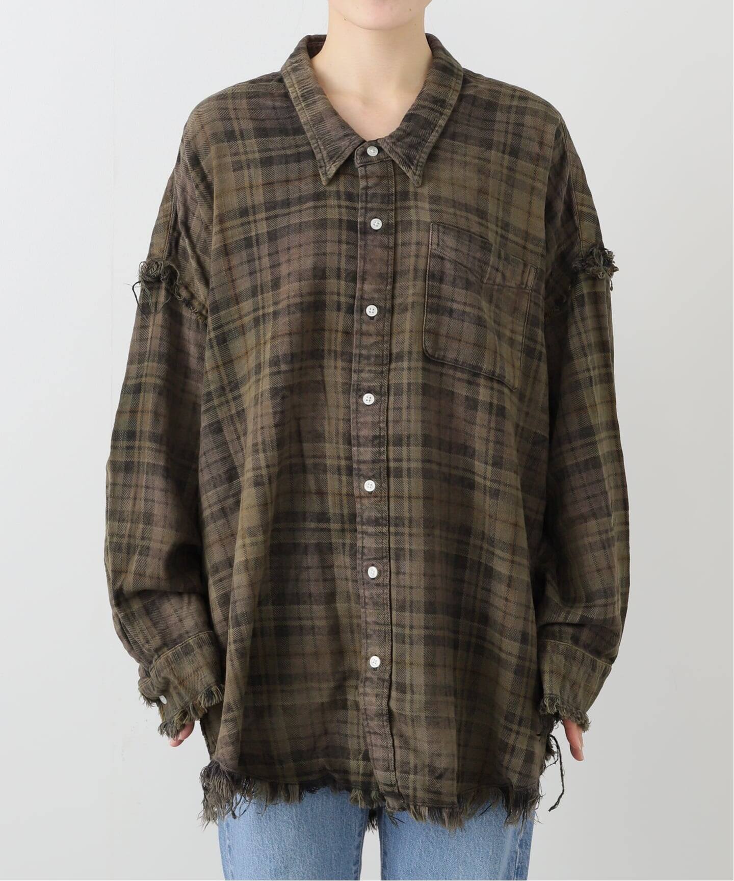 R13/アールサーティーン】 SHREDDED SEAM DROP NECK SHIRT（シャツ