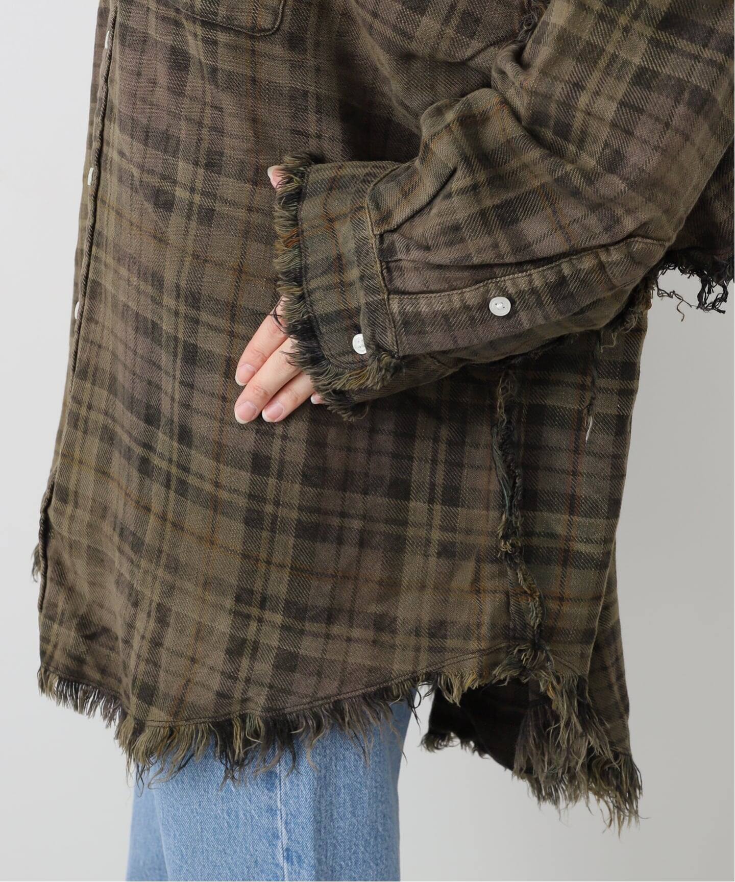 R13/アールサーティーン】 SHREDDED SEAM DROP NECK SHIRT（シャツ