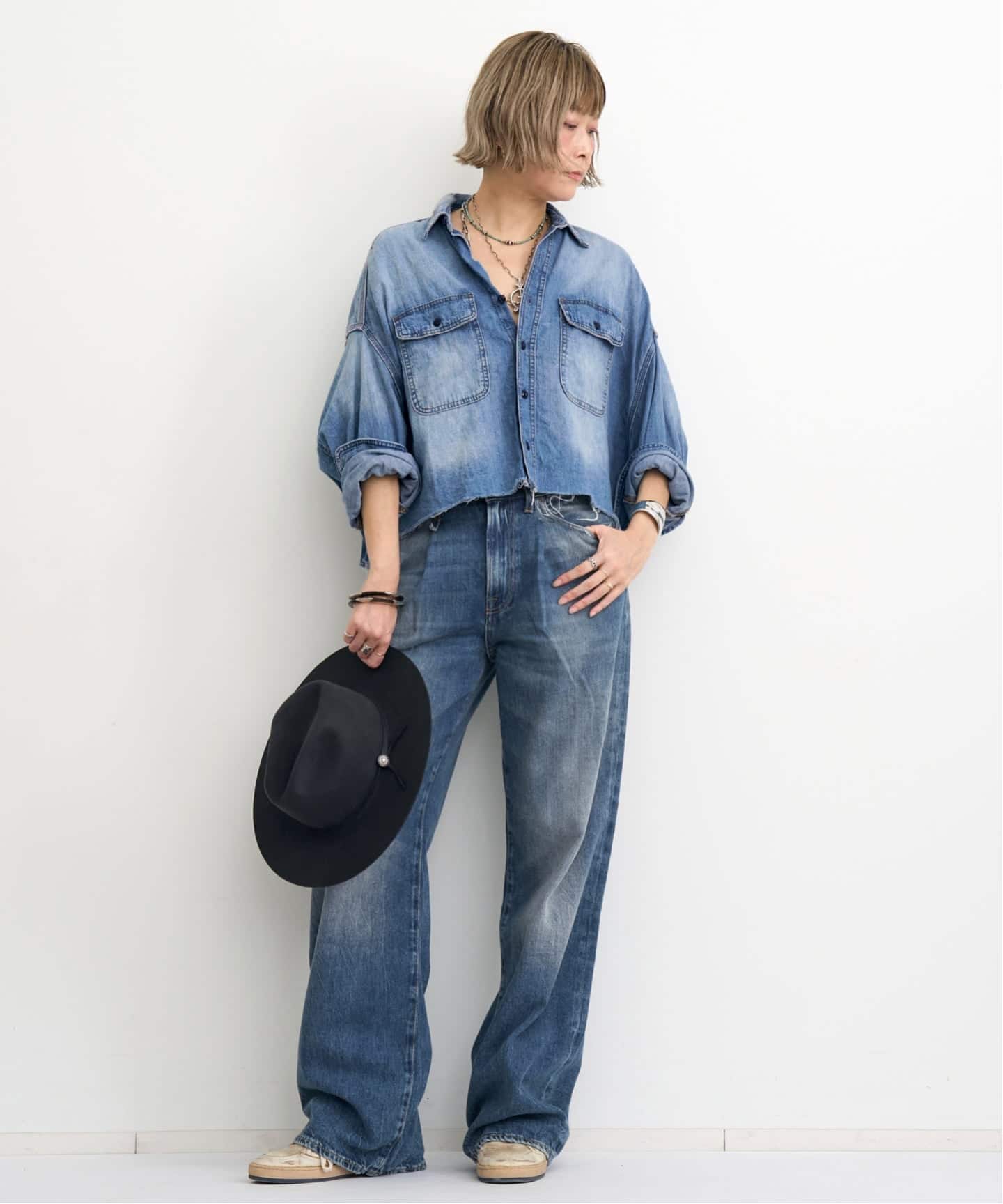 アパルトモン R13 Oversize S/S シャツ (DENIM) 一度着 R13/アールサーティーン】 CROPPED DENIM SHIRT（シャツ／ブラウス