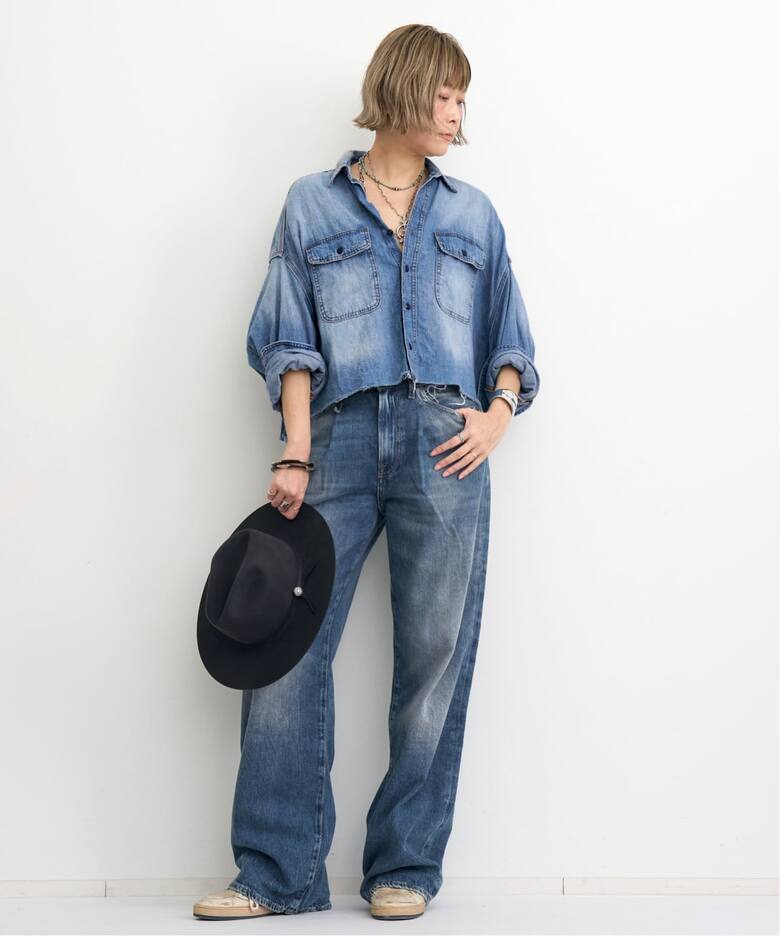 R13/アールサーティーン】 CROPPED DENIM SHIRT（シャツ／ブラウス 