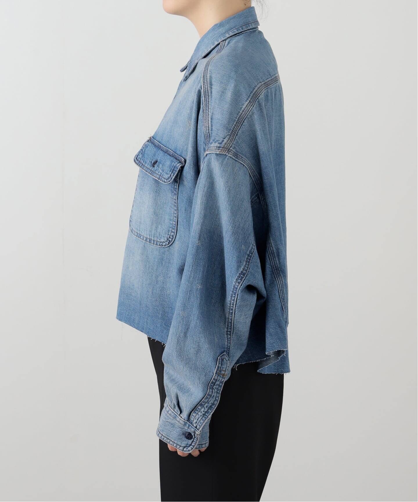 R13/アールサーティーン】 CROPPED DENIM SHIRT（シャツ／ブラウス